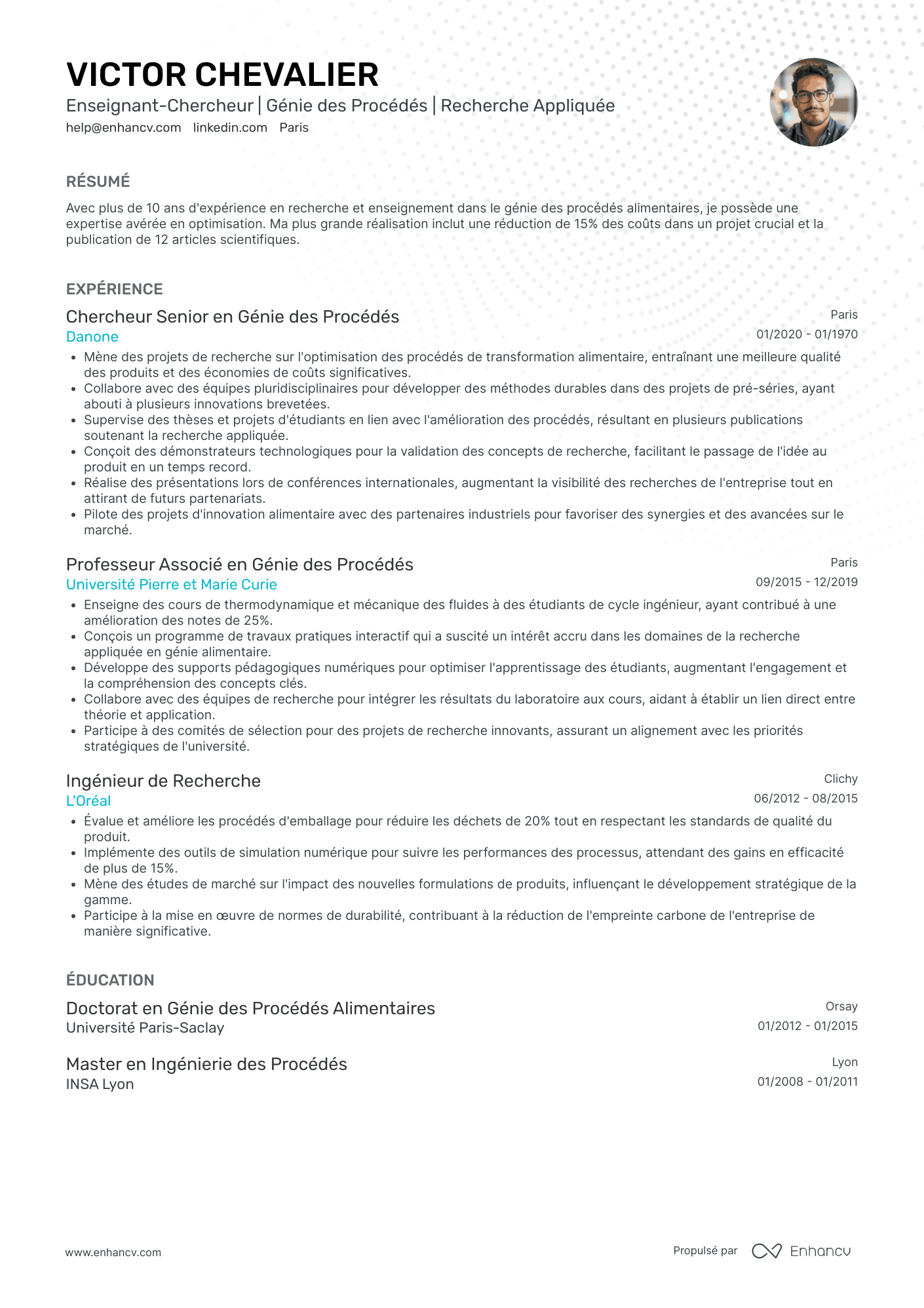 Enseignant chercheur Resume Example