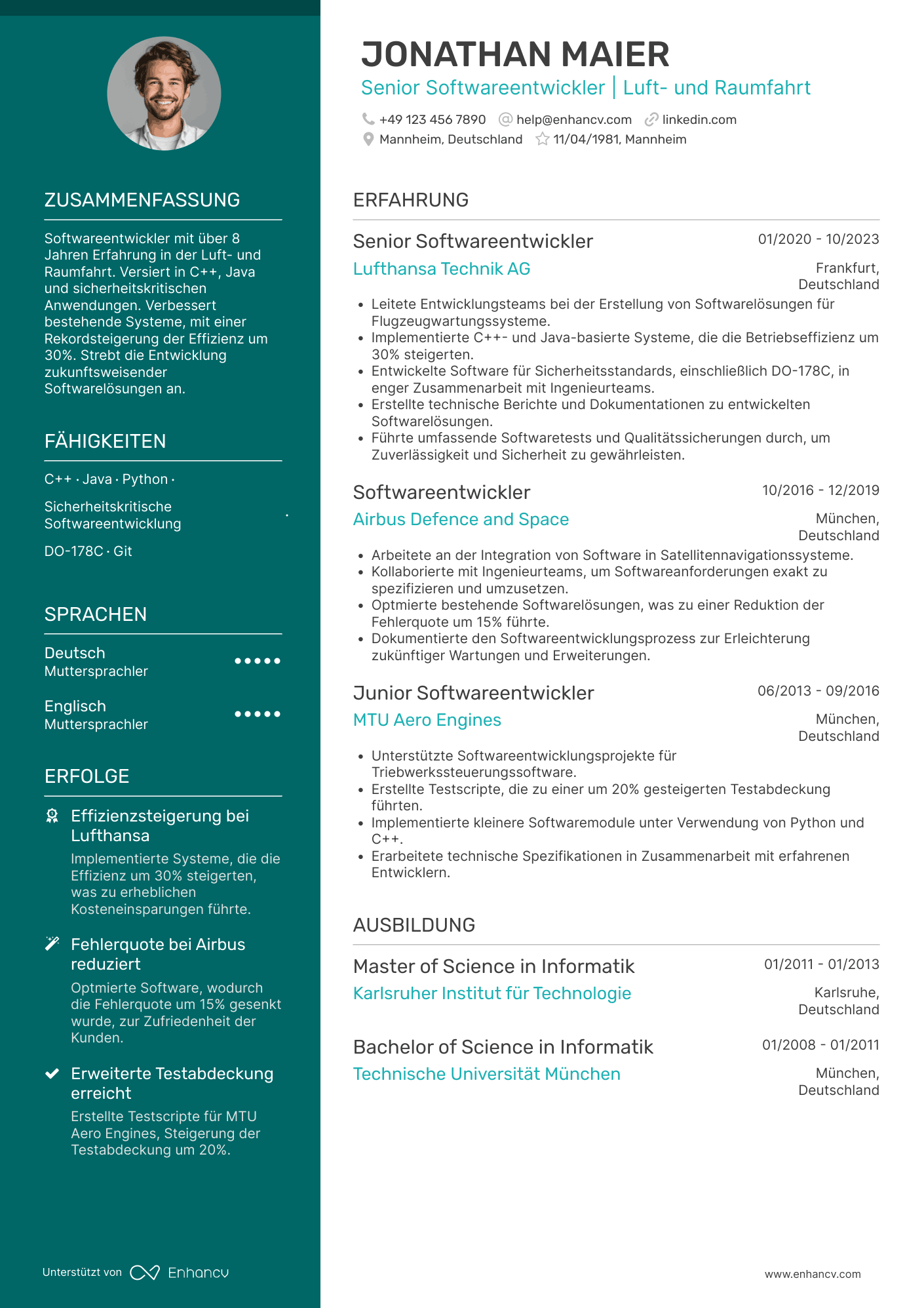 Lebenslauf in Programmierer in der Luft  und Raumfahrtindustrie Resume Example