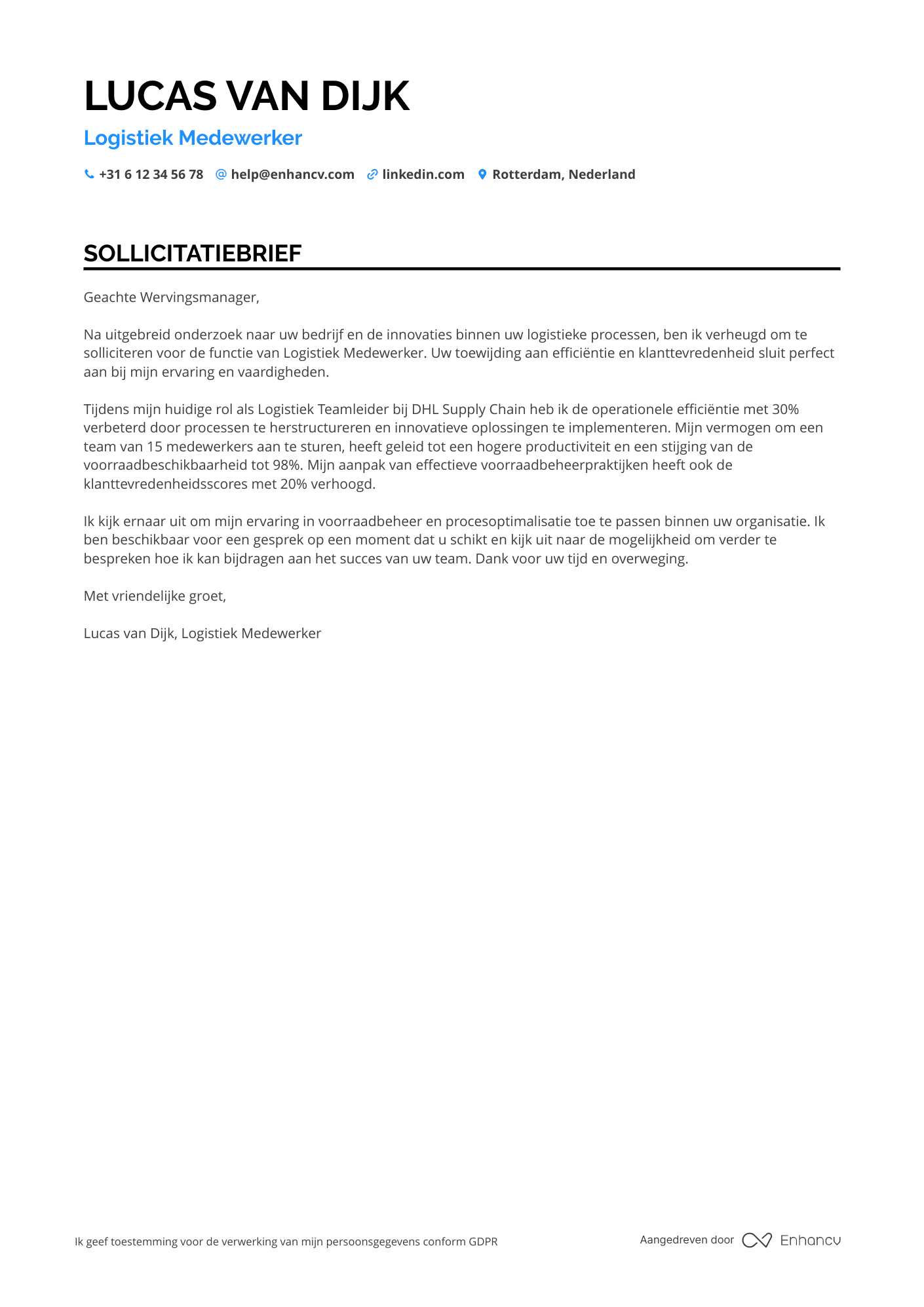 Sollicitatiebrief voor Kruidvat Logistiek Medewerker Resume Example