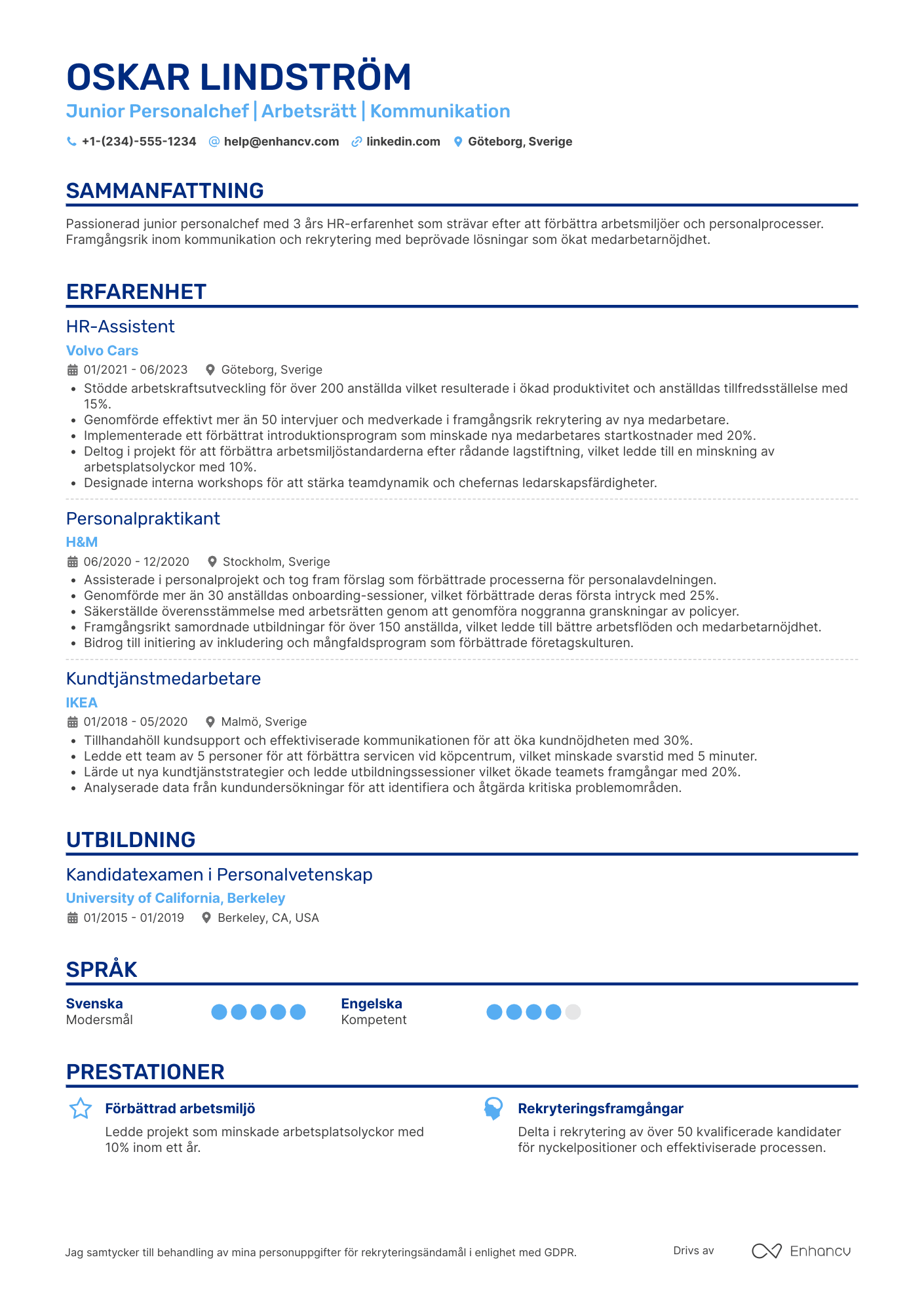 CV för Junior Personalchef Resume Example