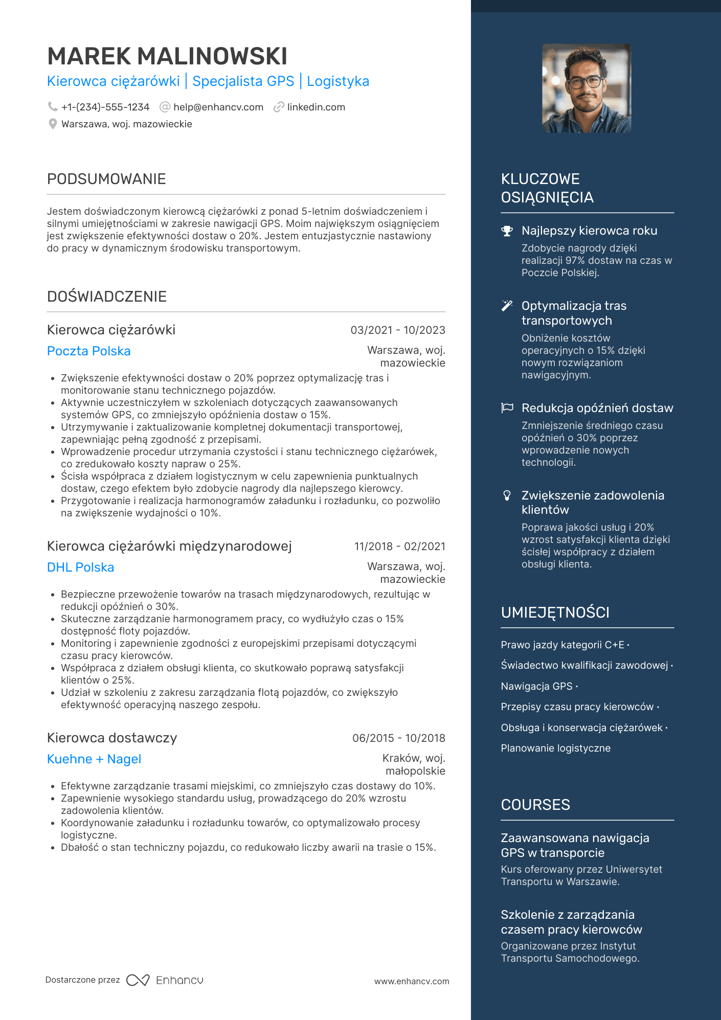 CV dla Kierowca ciężarówki Resume Example