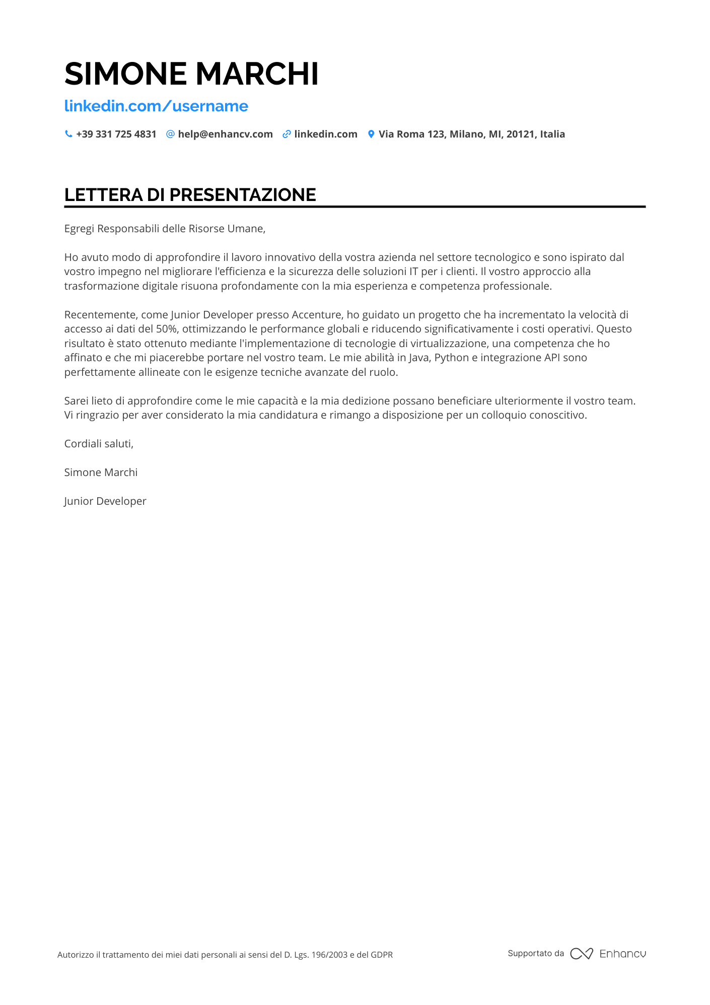 Giardiniere Junior Resume Example