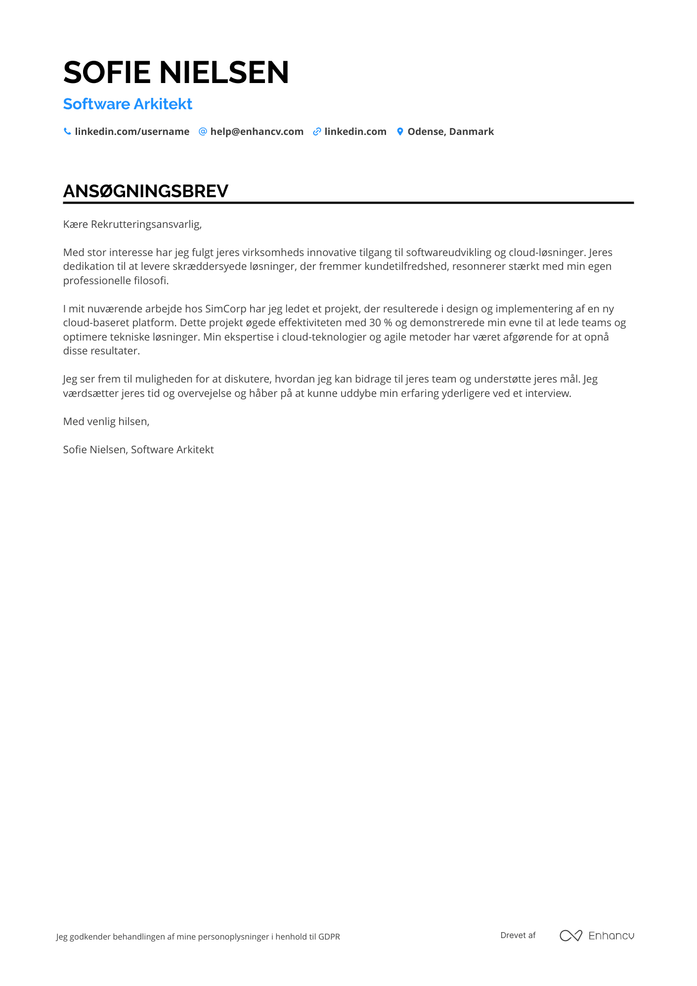 Ansøgningsbrev til Software Arkitekt Resume Example