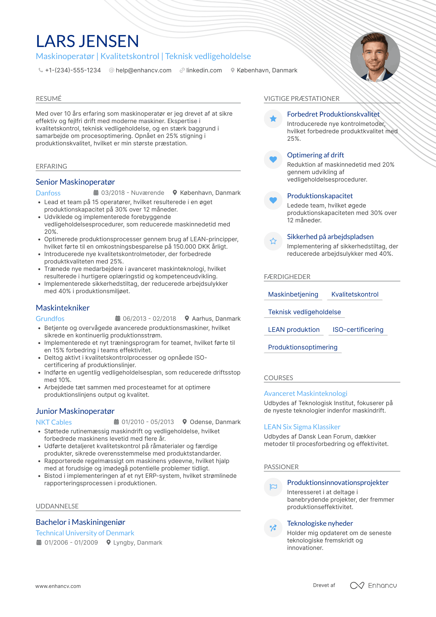 CV til Maskinoperatør Resume Example