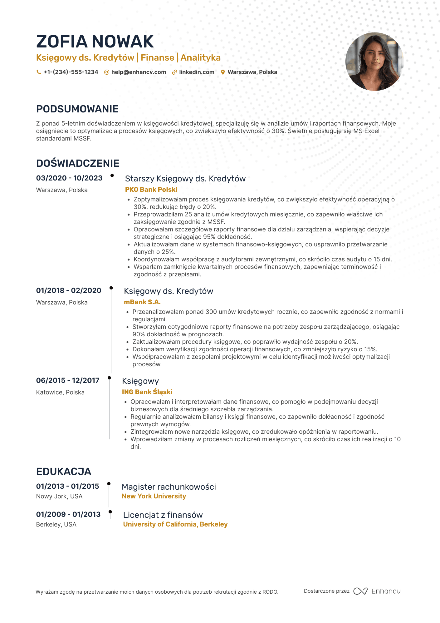 CV dla Księgowy ds. kredytów Resume Example