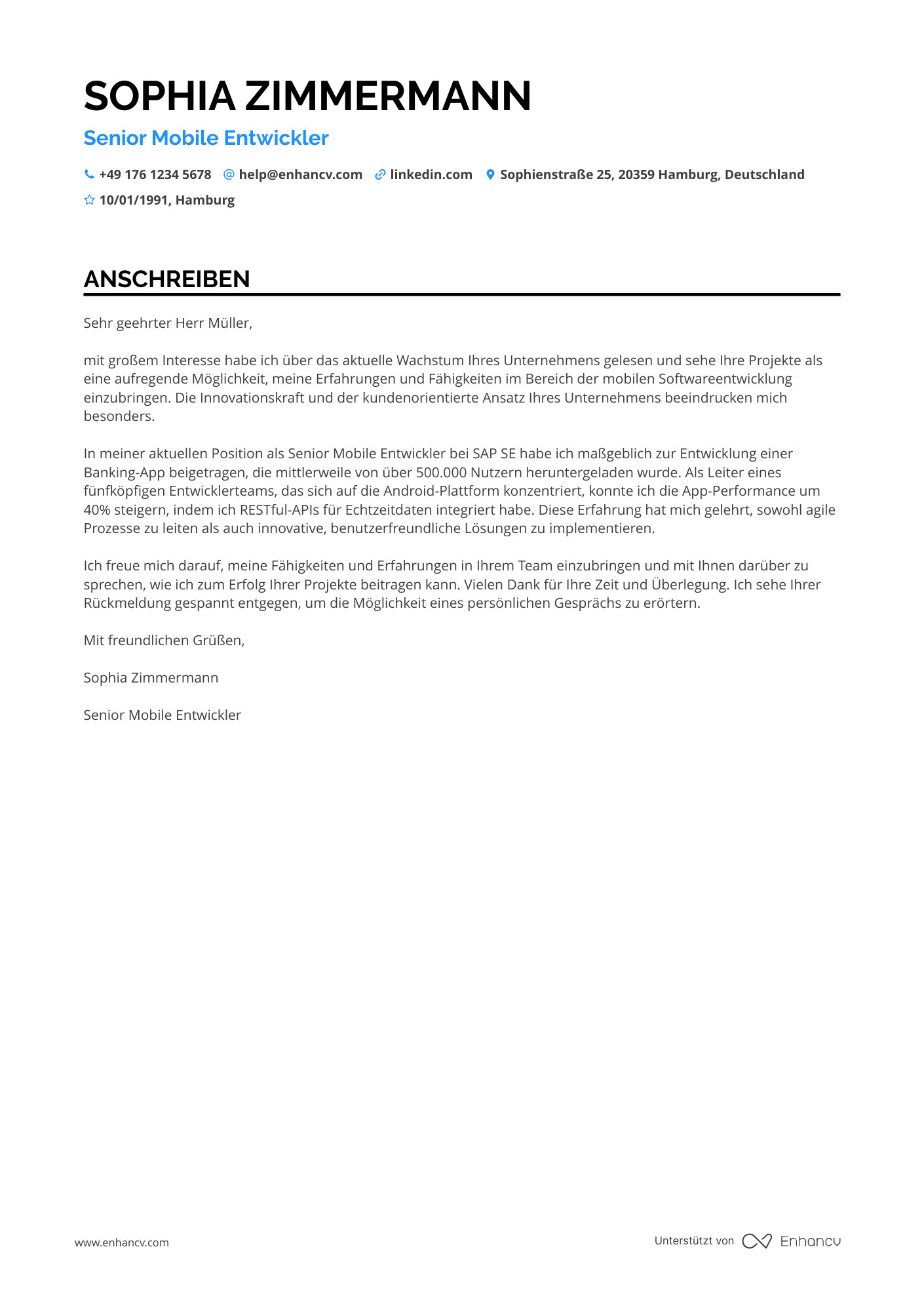 Softwareentwickler für Mobile Anwendungen Resume Example