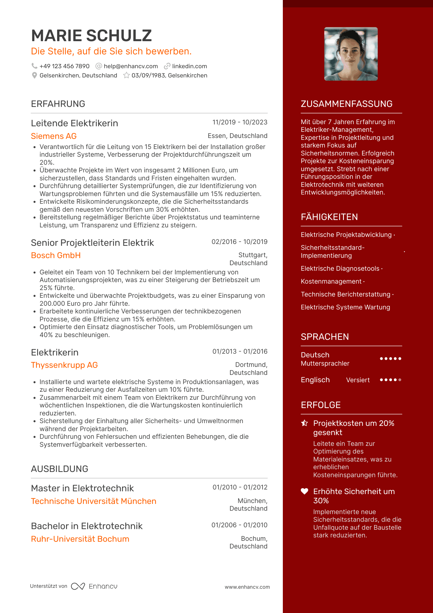 Lebenslauf als Elektriker Leiter Resume Example