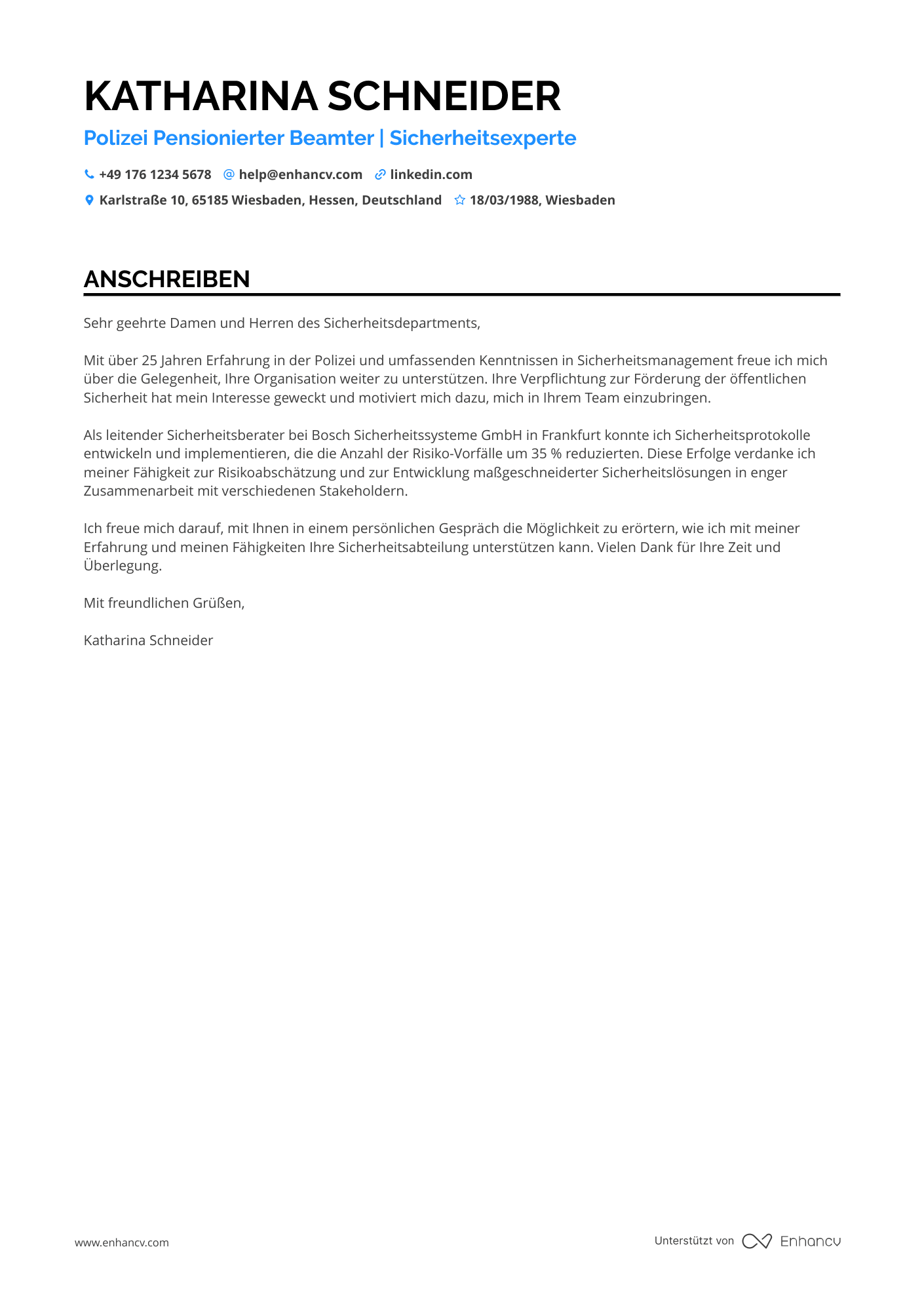 Polizei Pensionierter Beamter Resume Example