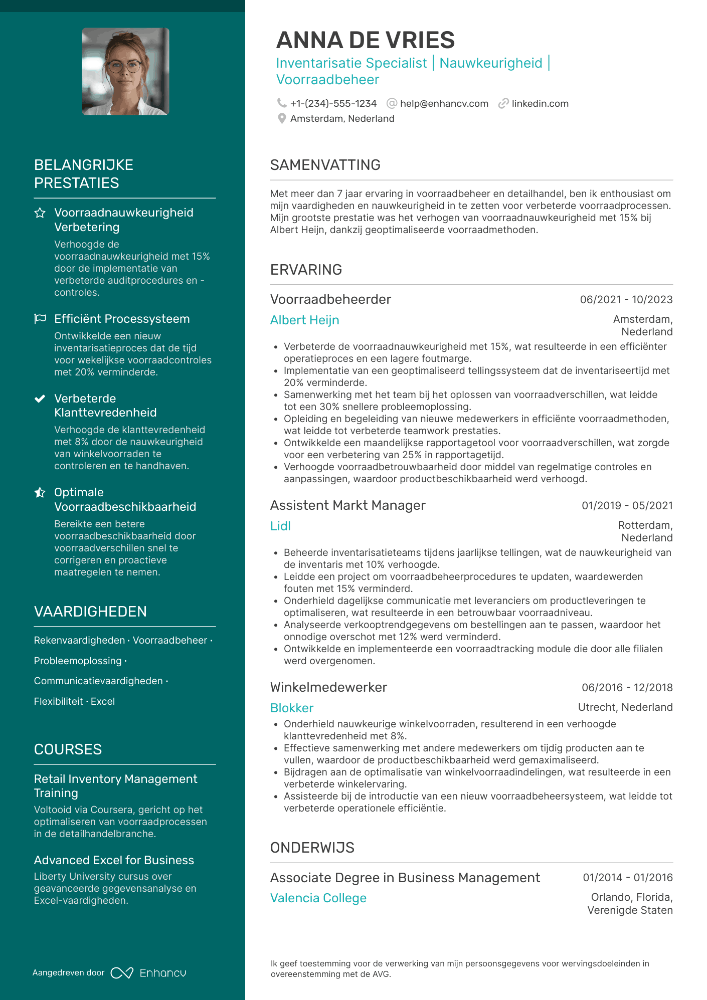 CV voor Kruidvat Inventarisatie Specialist Resume Example