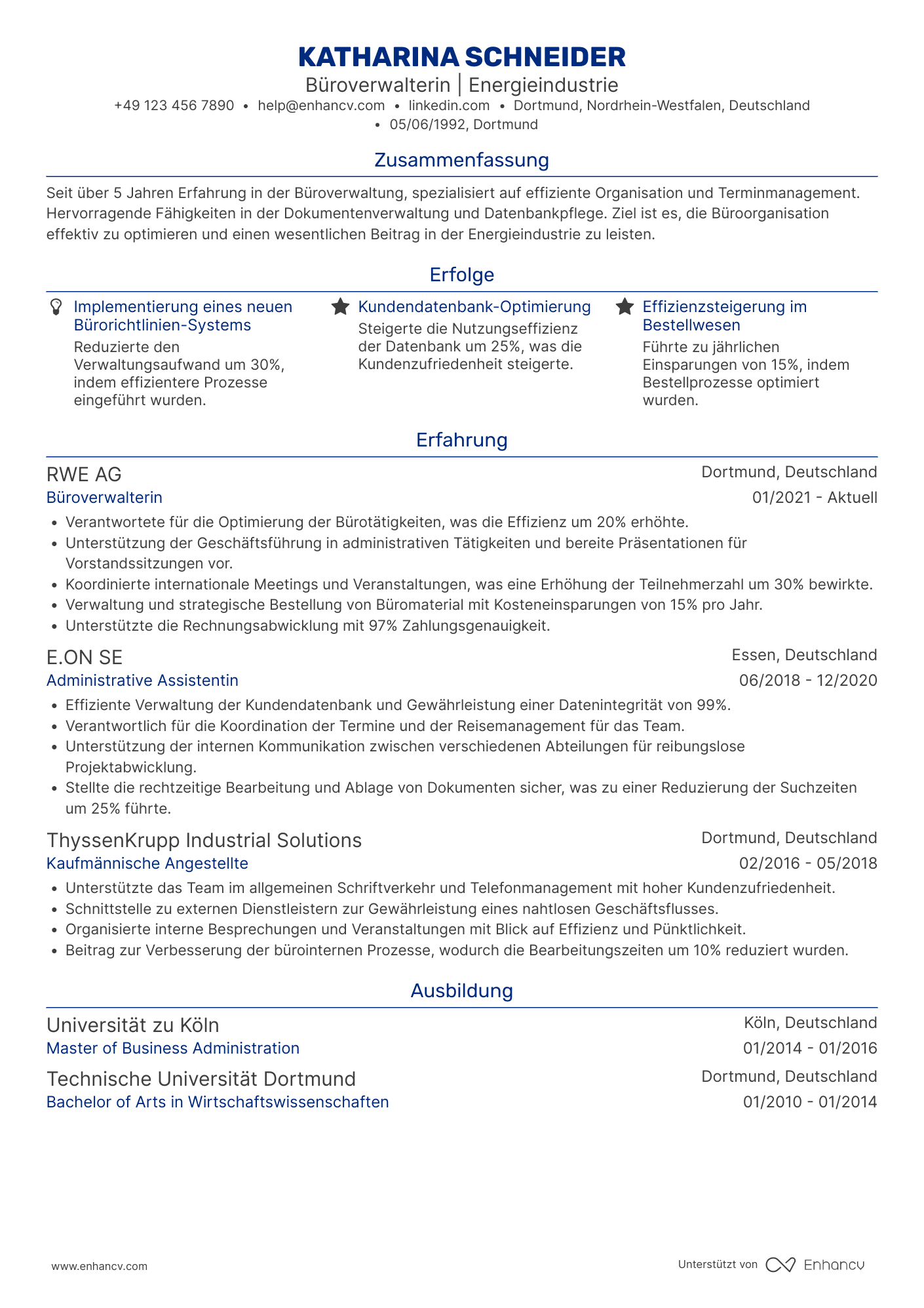 Lebenslauf in Büroverwalter für Energieindustrie Resume Example