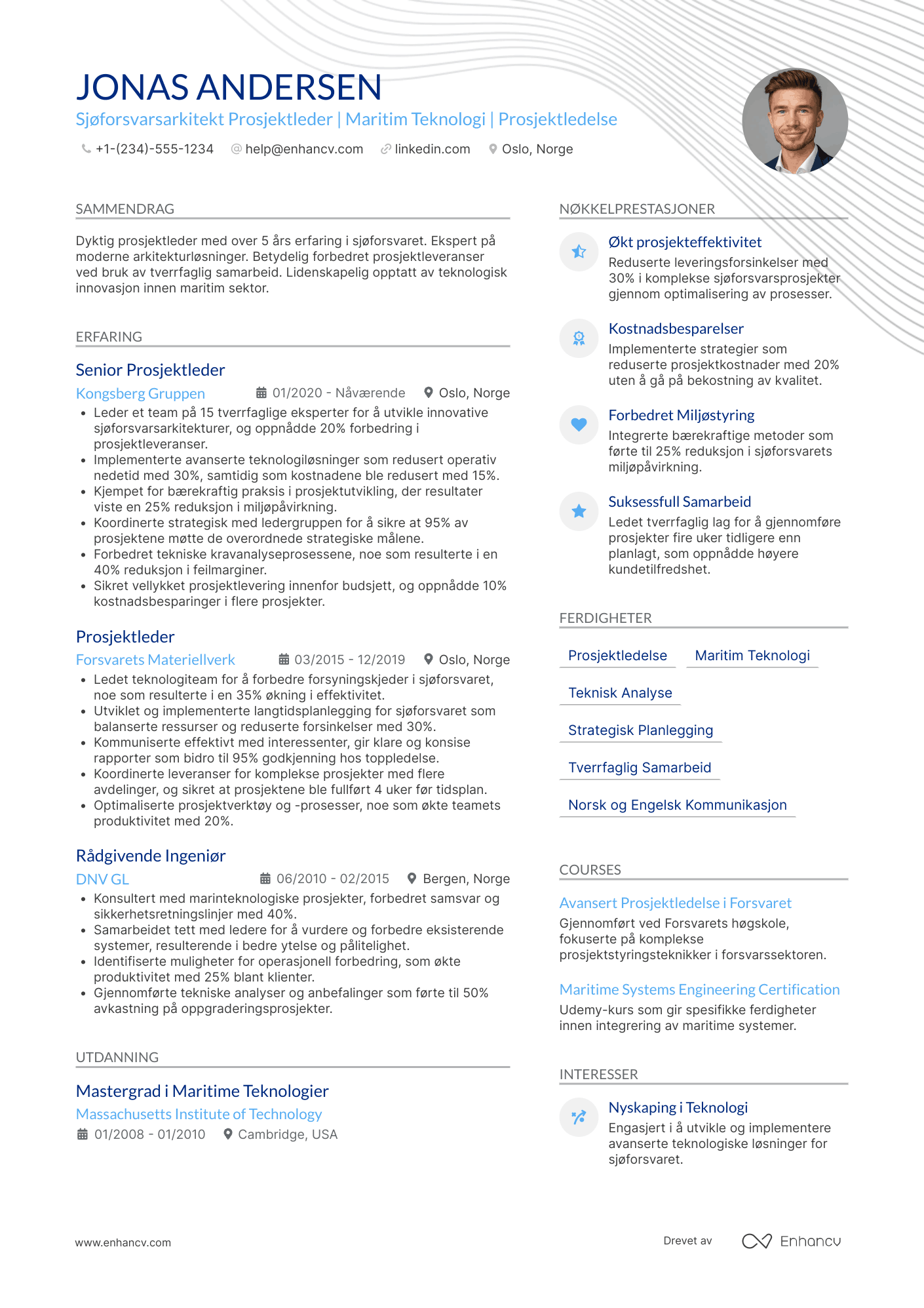 CV for Sjøforsvarsarkitekt Prosjektleder Resume Example