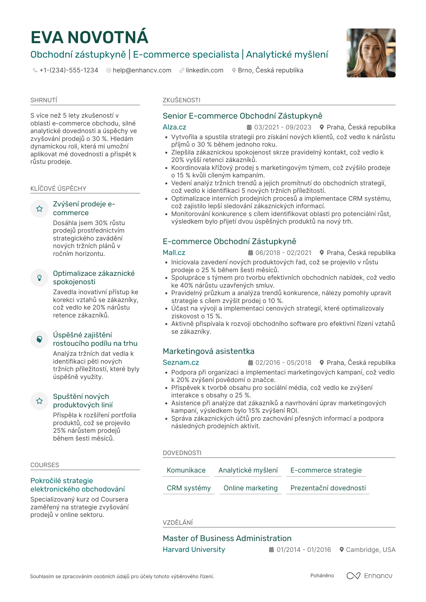 Životopis pro Obchodní zástupce pro e commerce Resume Example