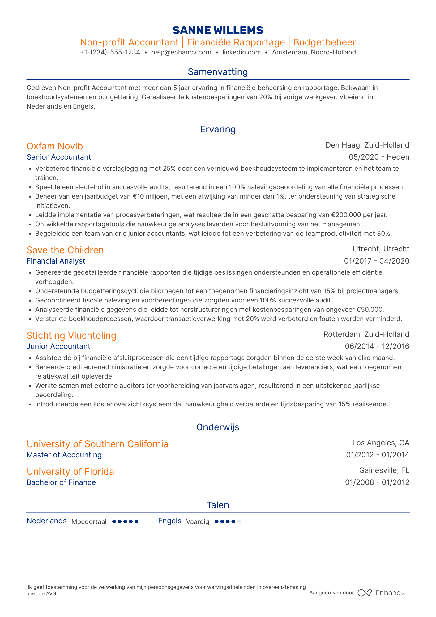 CV voor Non profit Accountant Resume Example