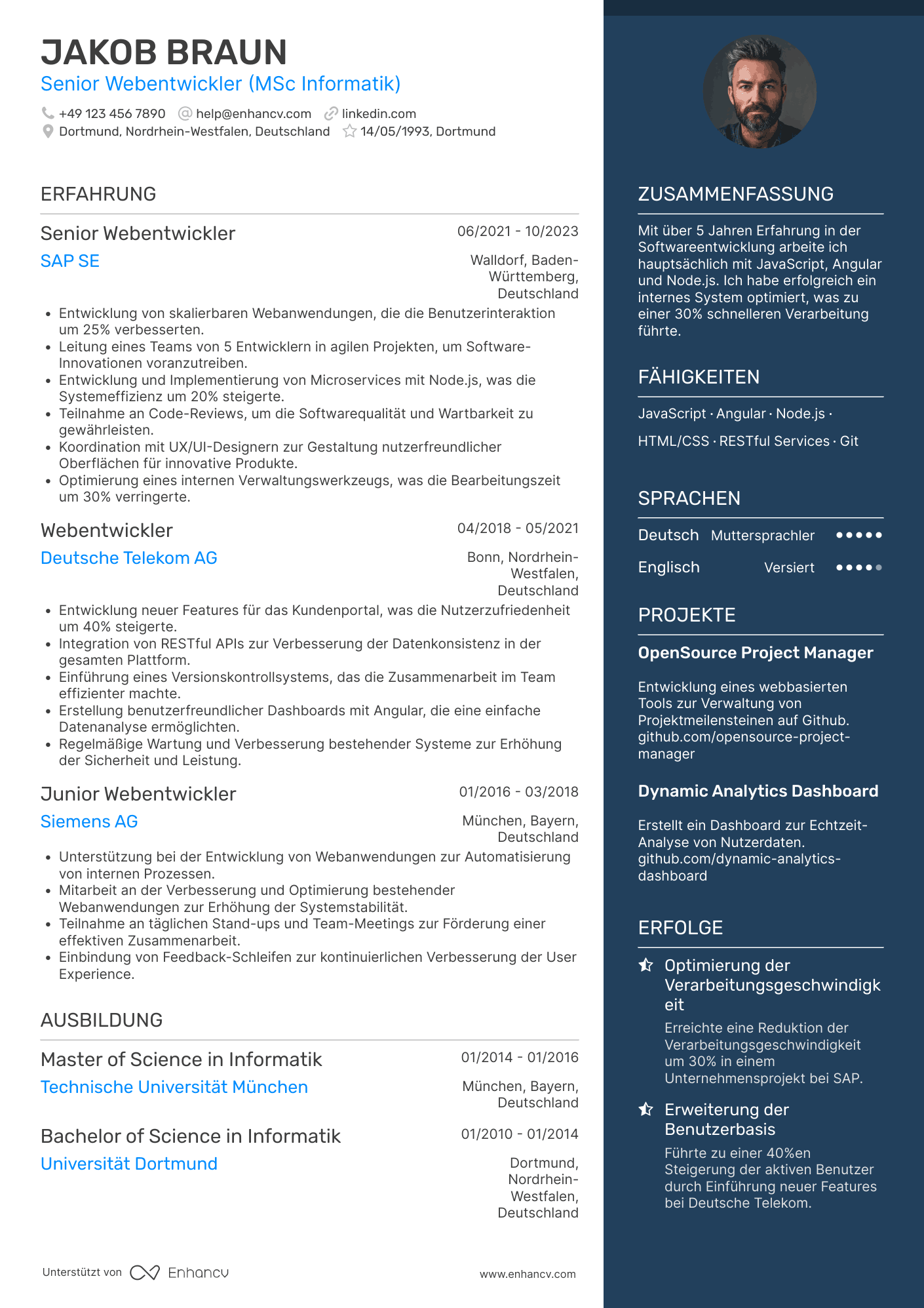 Lebenslauf als Softwareentwickler für Webanwendungen Resume Example