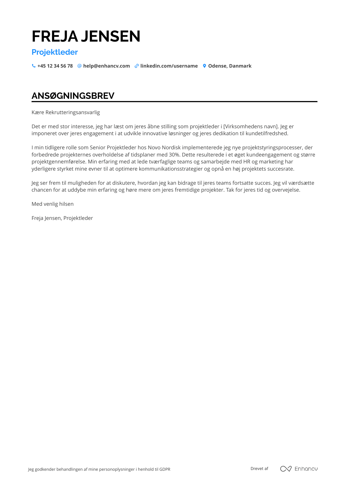 Ansøgningsbrev til Karriereskift Projektleder Resume Example