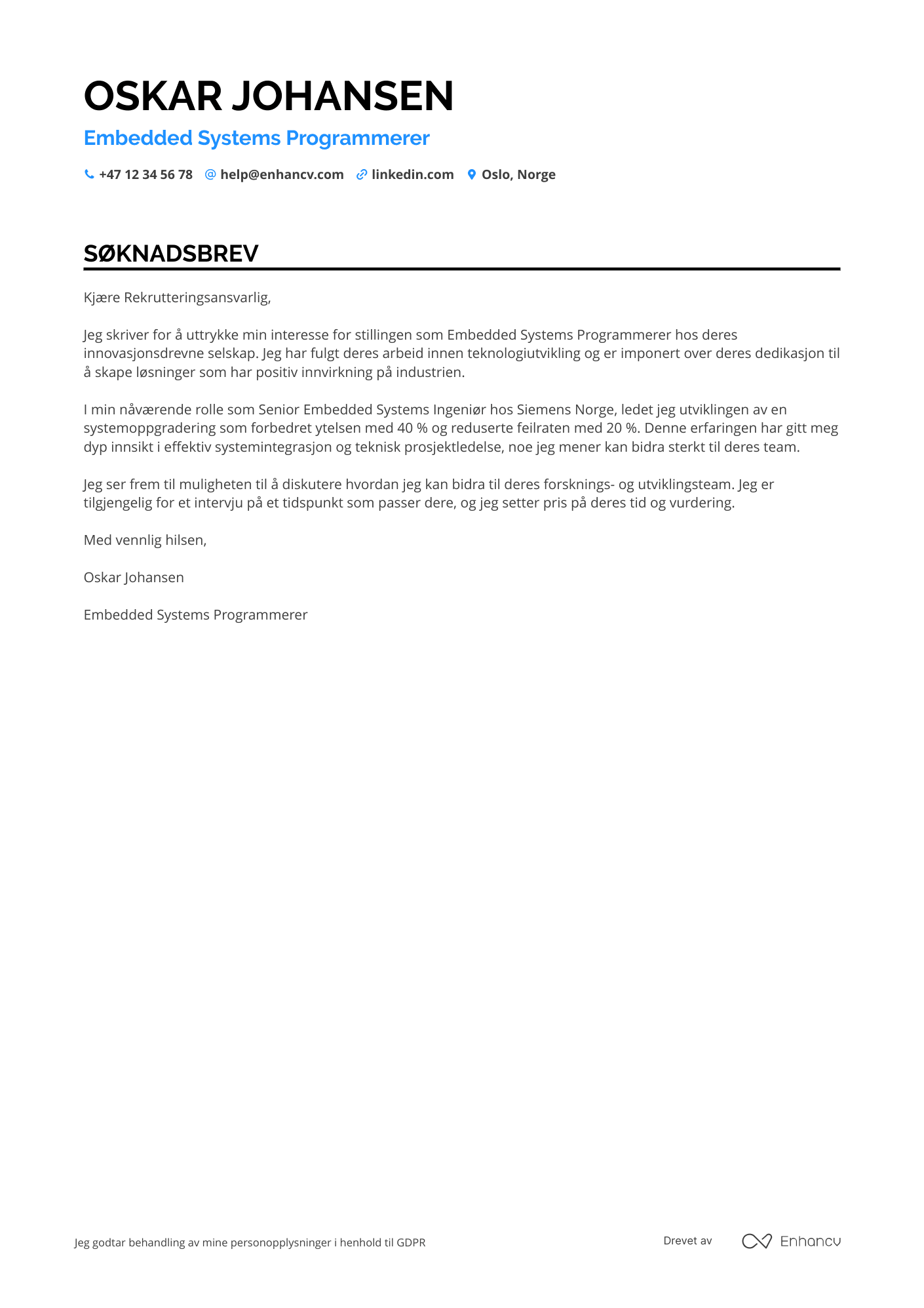 Søknadsbrev for Embedded Systems Programmerer Resume Example