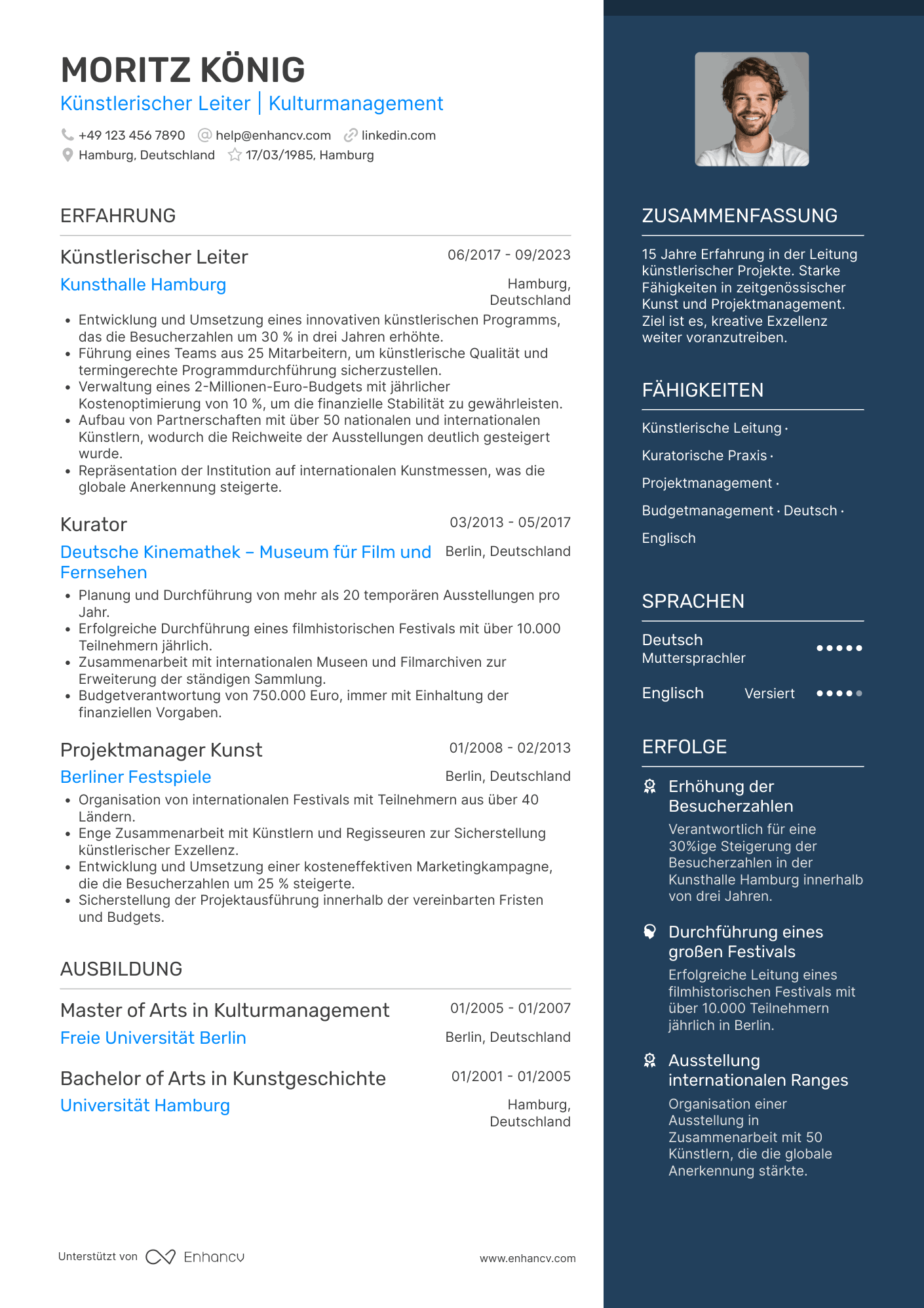 Lebenslauf als Künstlerischer Leiter Resume Example