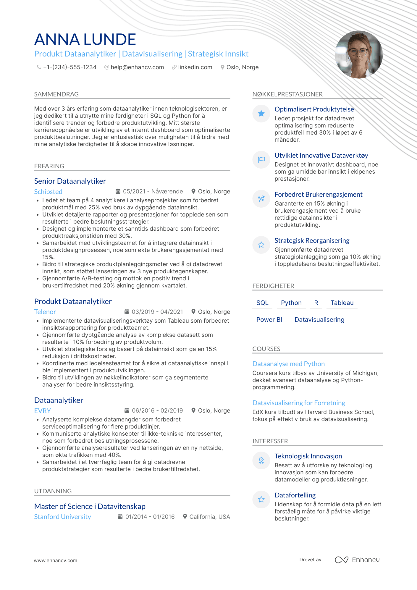 CV for Produkt Dataanalytiker Resume Example