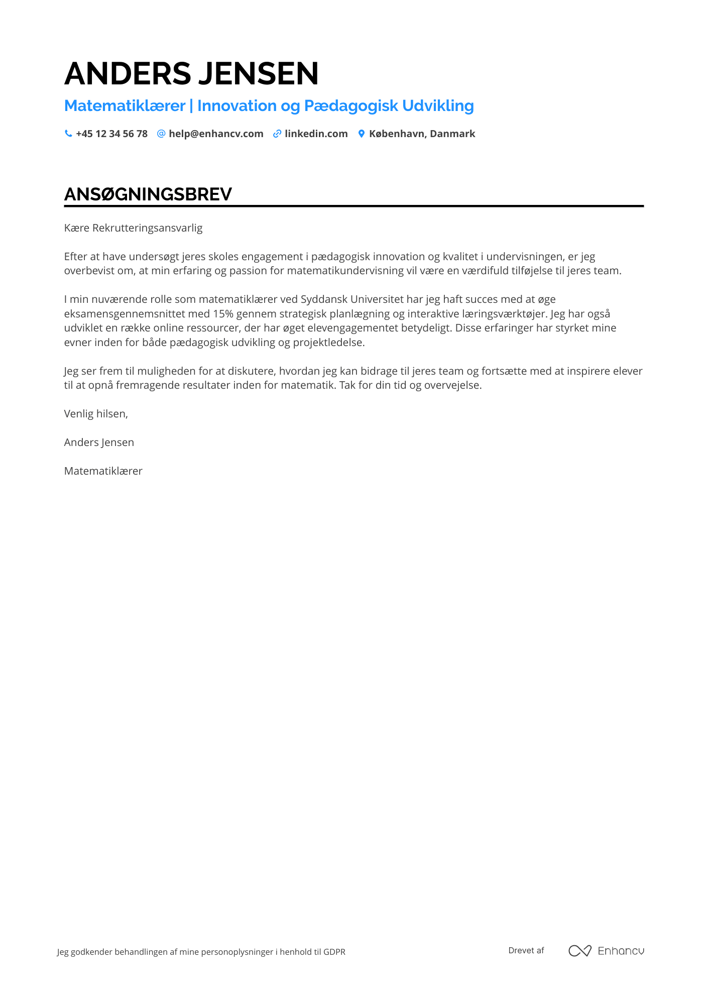 Ansøgningsbrev til Matematiklærer Resume Example