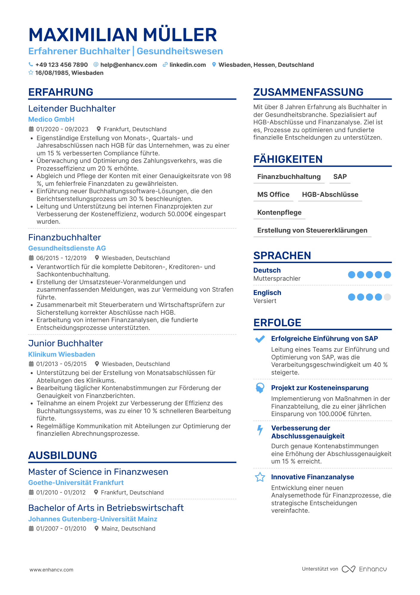 Lebenslauf in Buchhalter für die Gesundheitsbranche Resume Example