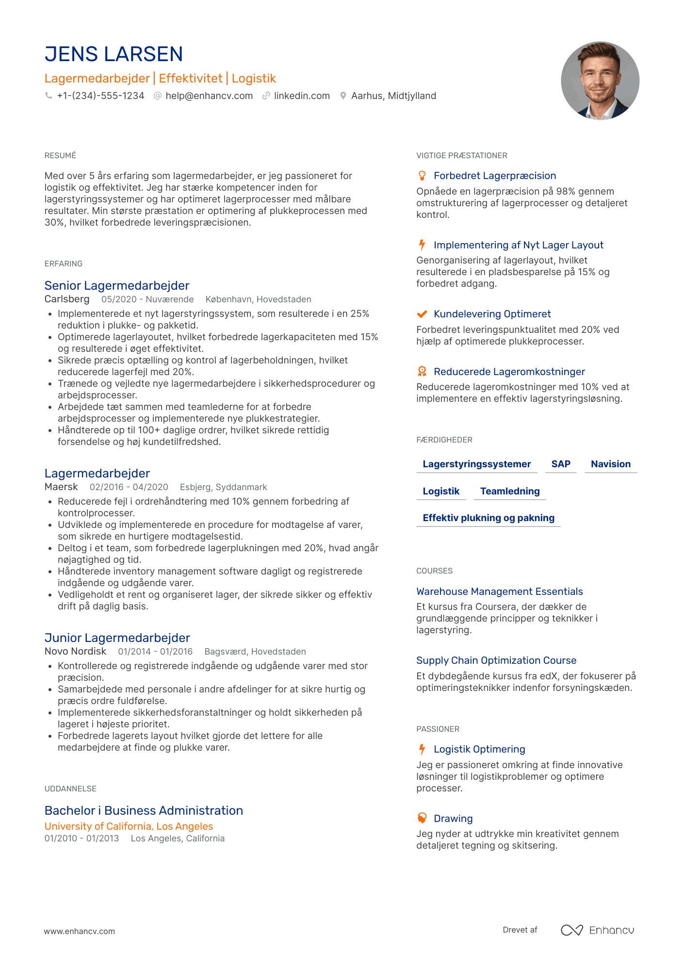 CV til Erfaren lagermedarbejder Resume Example