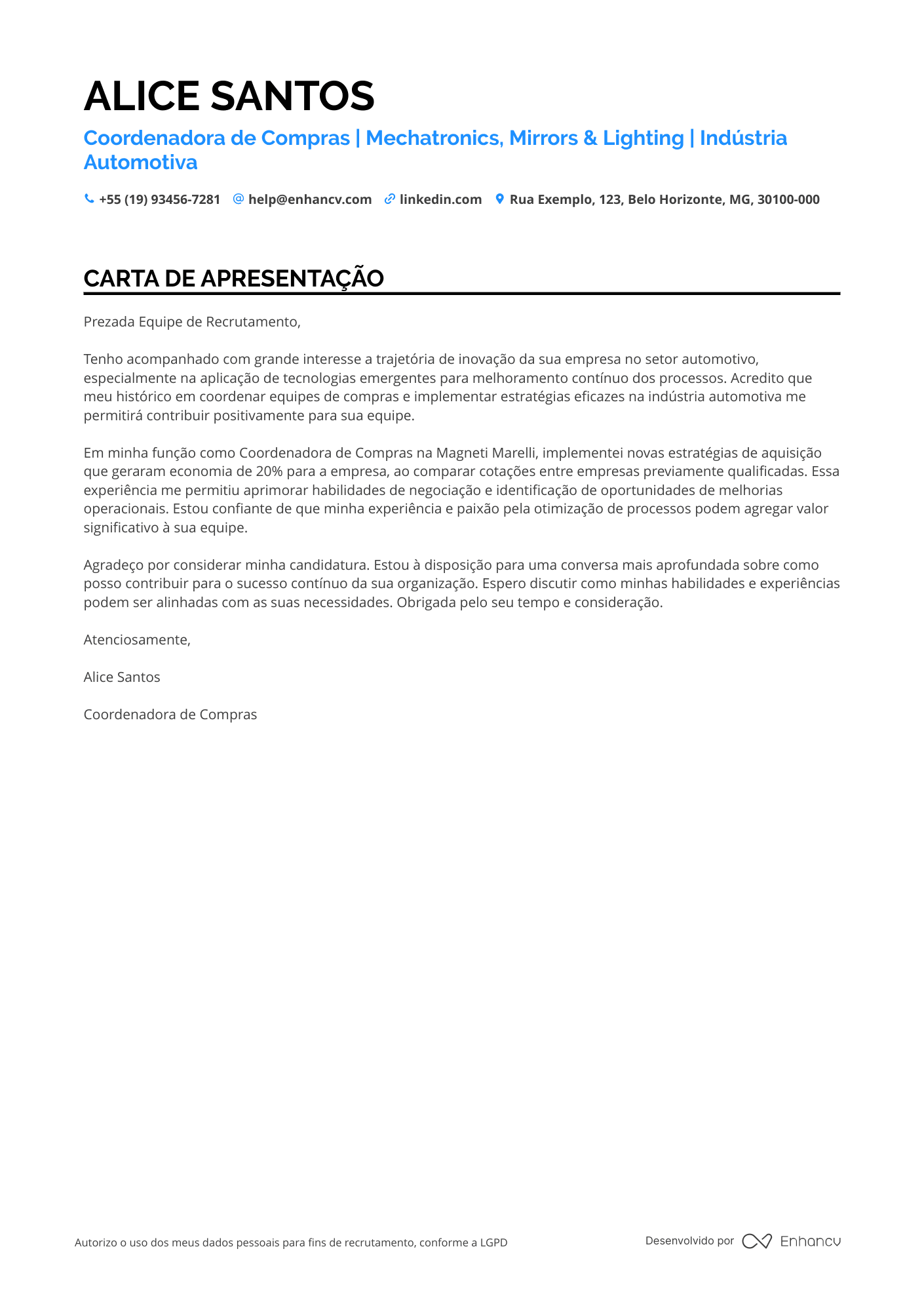 Supervisor de Compras Resume Example