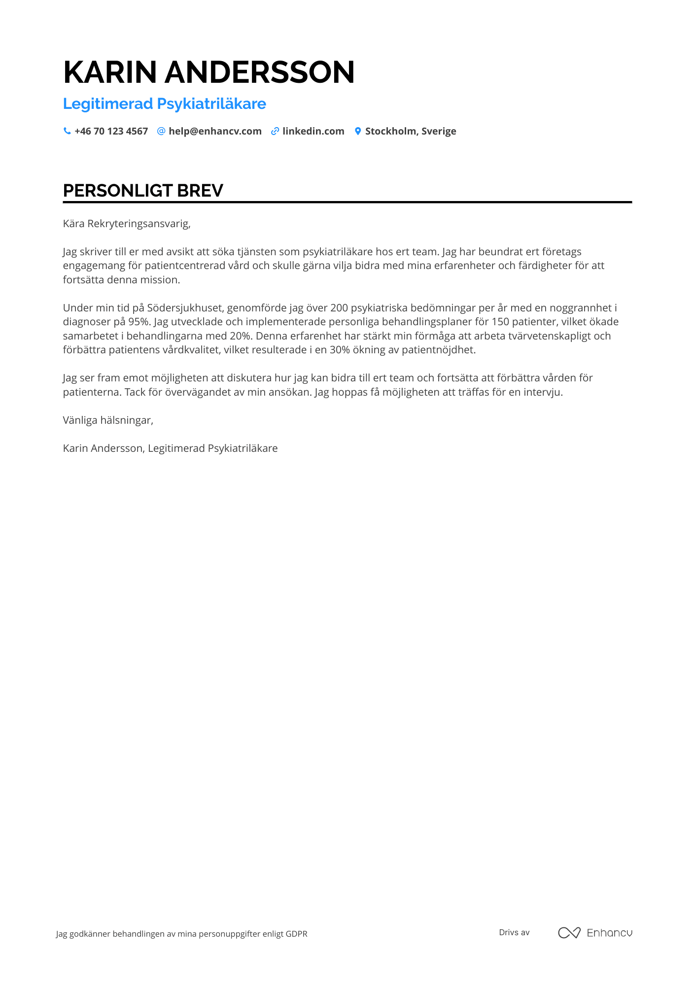 Personligt brev för Psykiatriläkare Resume Example
