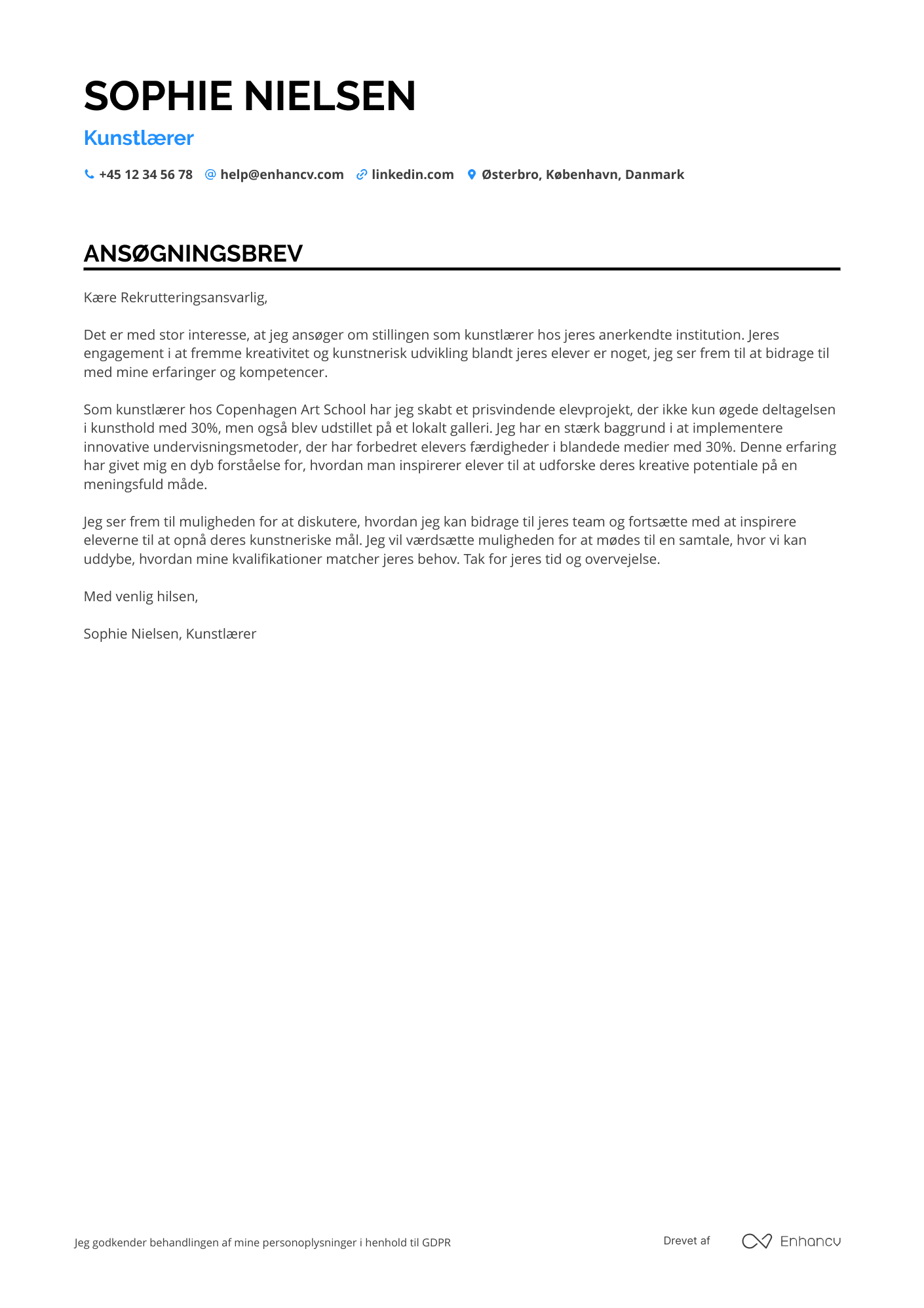 Ansøgningsbrev til Kunstlærer Resume Example