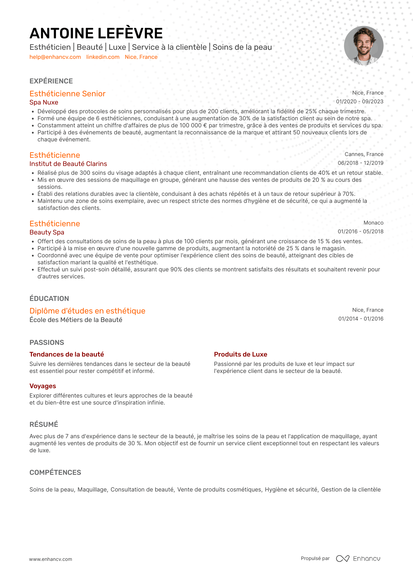 Esthéticienne dans le luxe Resume Example