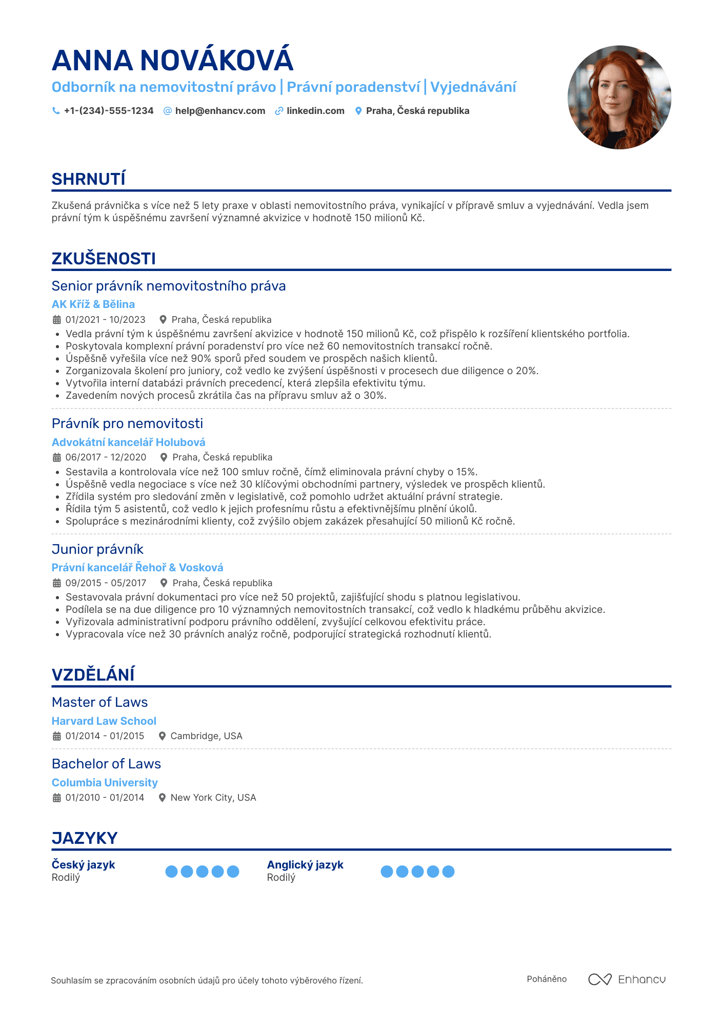 Životopis pro Právník pro Nemovitosti Resume Example