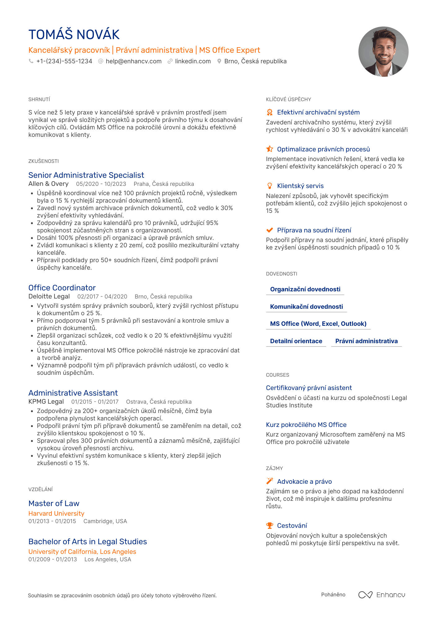 Životopis pro Kancelářský pracovník v oblasti práva Resume Example