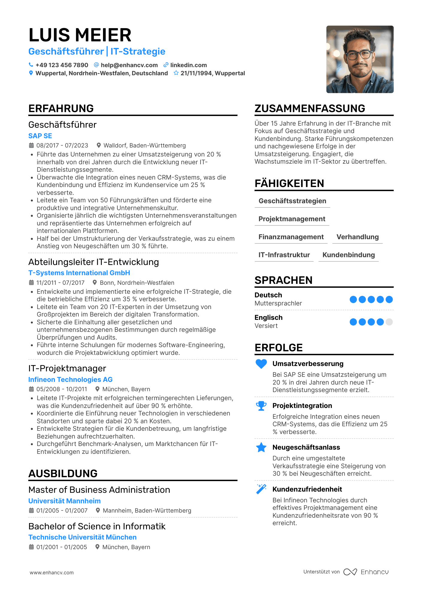 Lebenslauf in Geschäftsführer in der IT Branche Resume Example