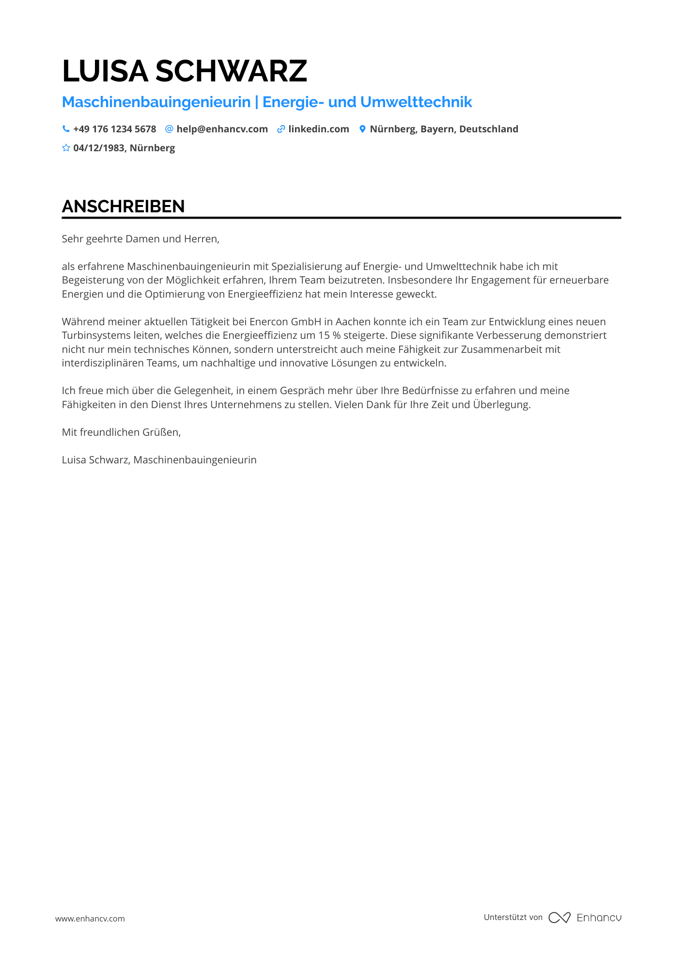 Maschinenbauingenieur für Energie  und Umwelttechnik Resume Example