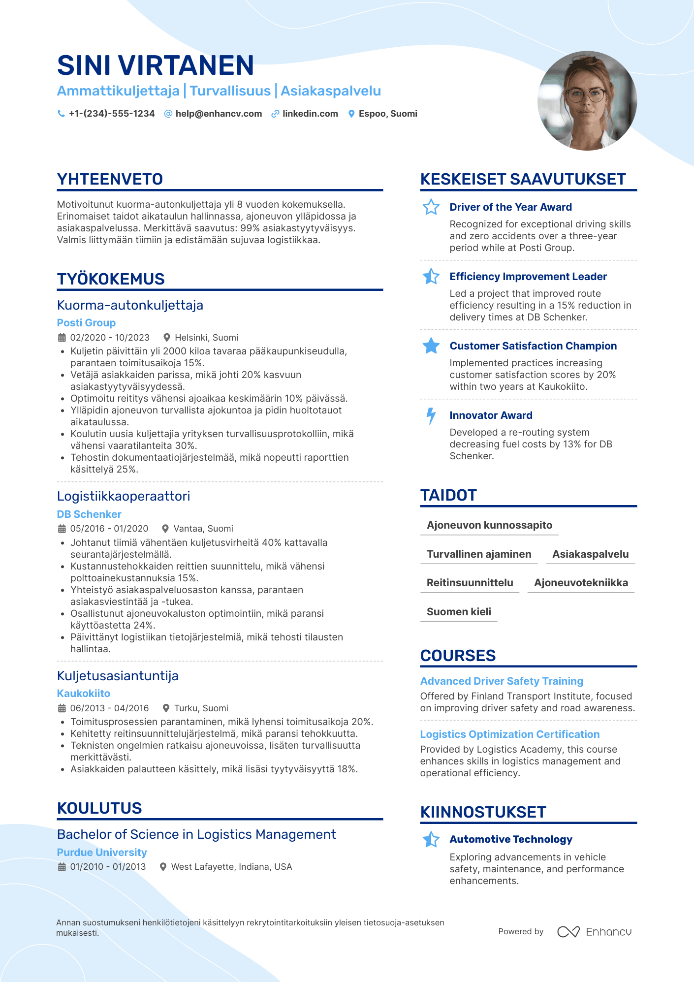 Ansioluettelo Kuorma autonkuljettaja Resume Example