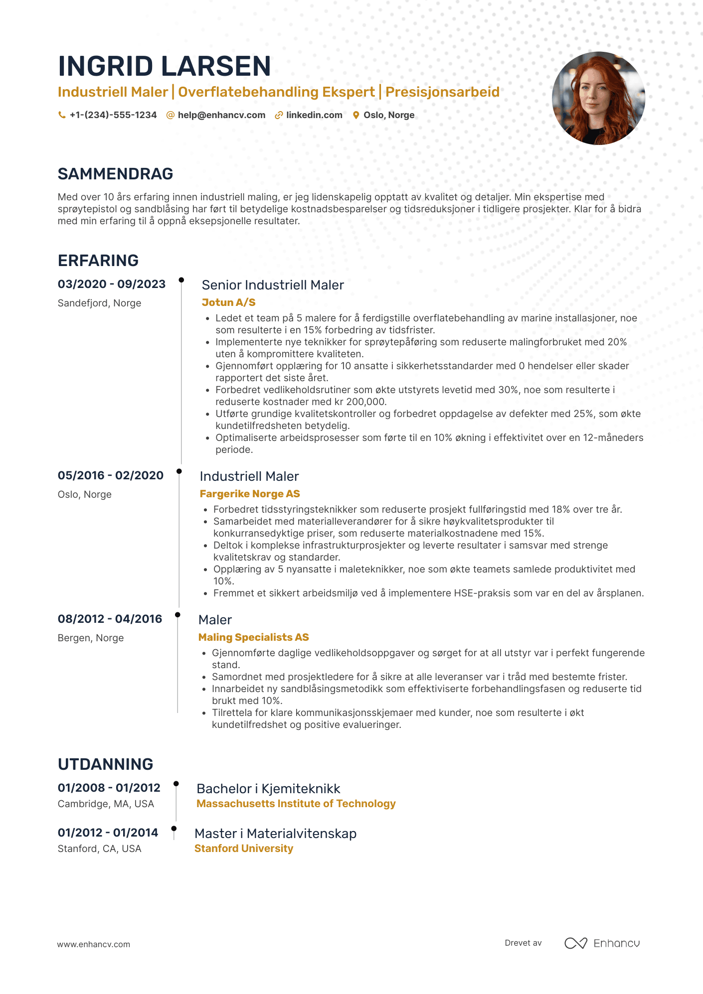CV for Industriell maler Resume Example