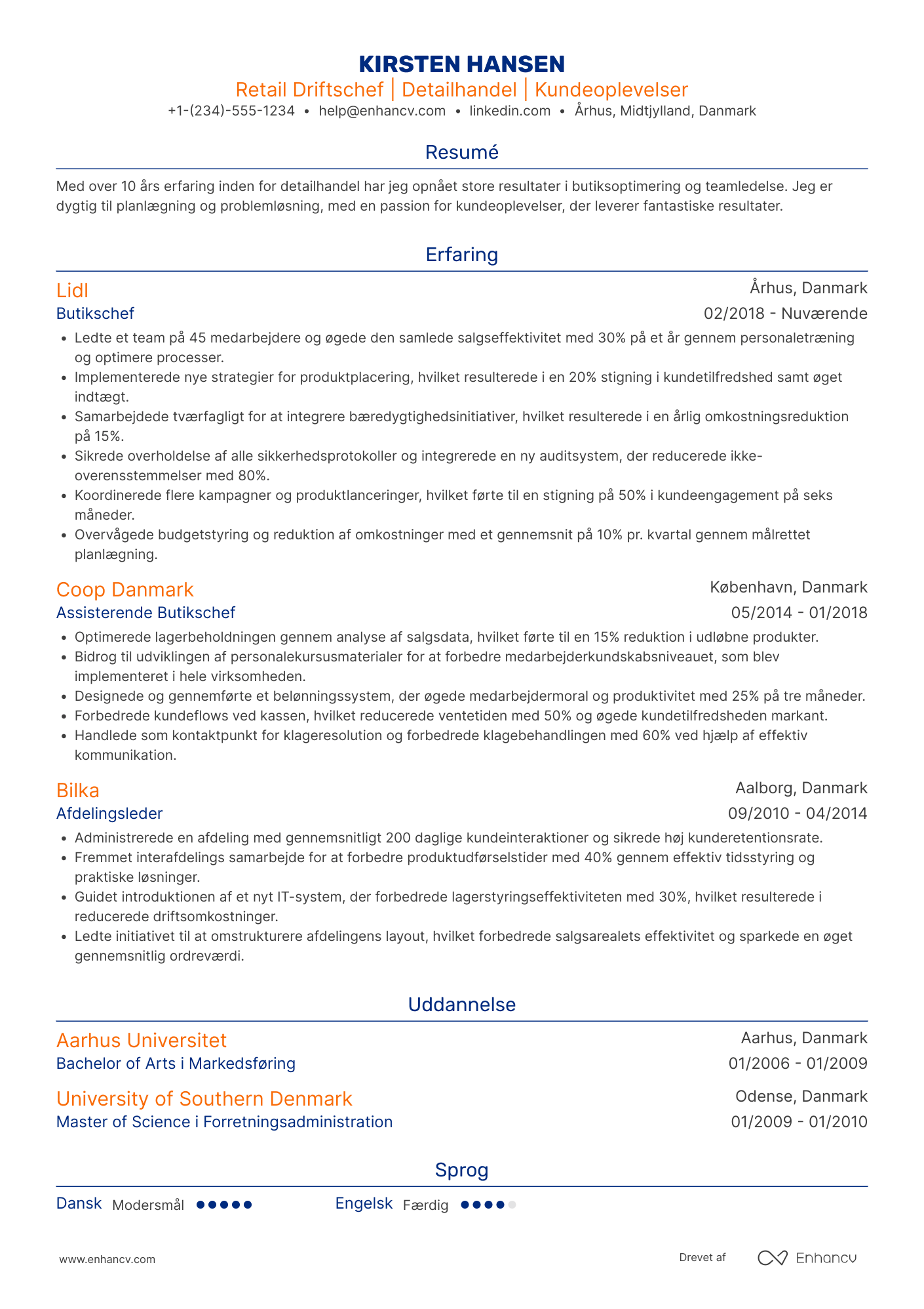 CV til Retail driftschef hos Ikea Resume Example