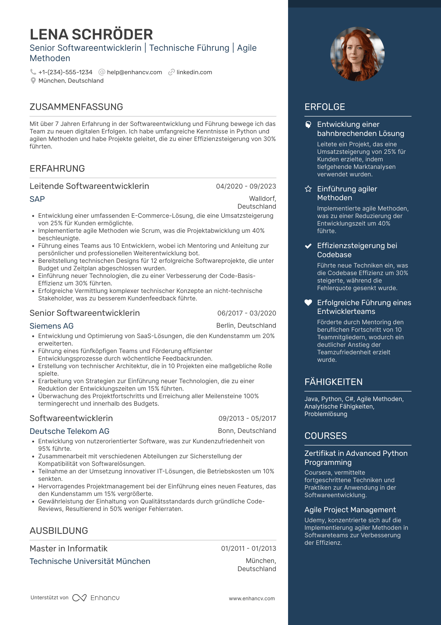 Lebenslauf Senior Softwareentwickler / Lead Developer Resume Example