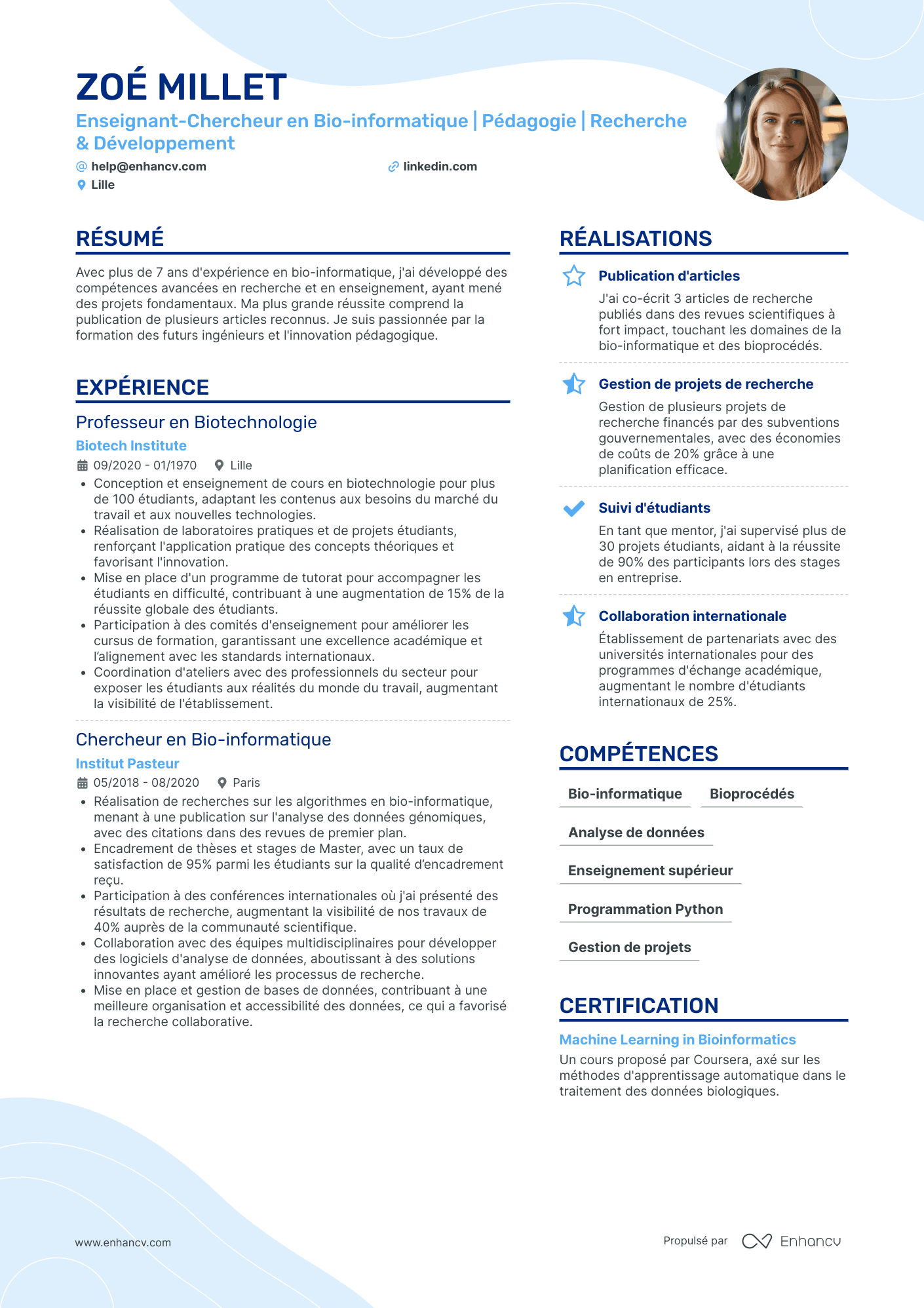 Enseignant débutant Resume Example