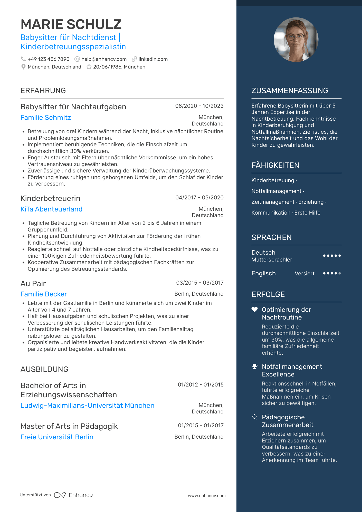 Lebenslauf als Babysitter für Nachtdienst Resume Example