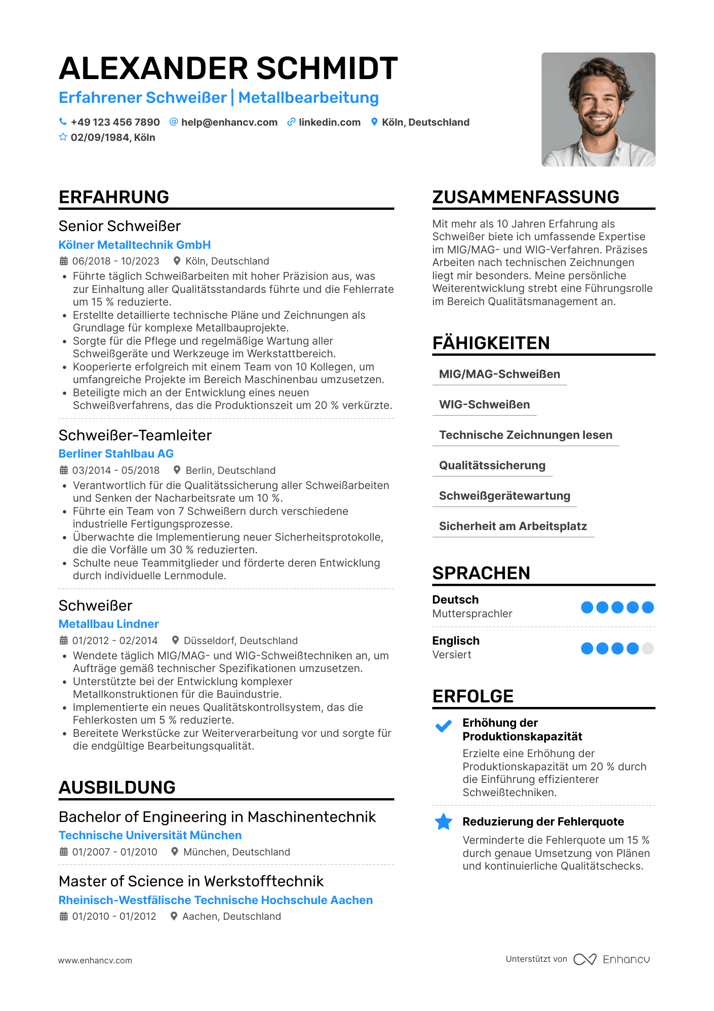 Lebenslauf als Erfahrener Schweißer Resume Example