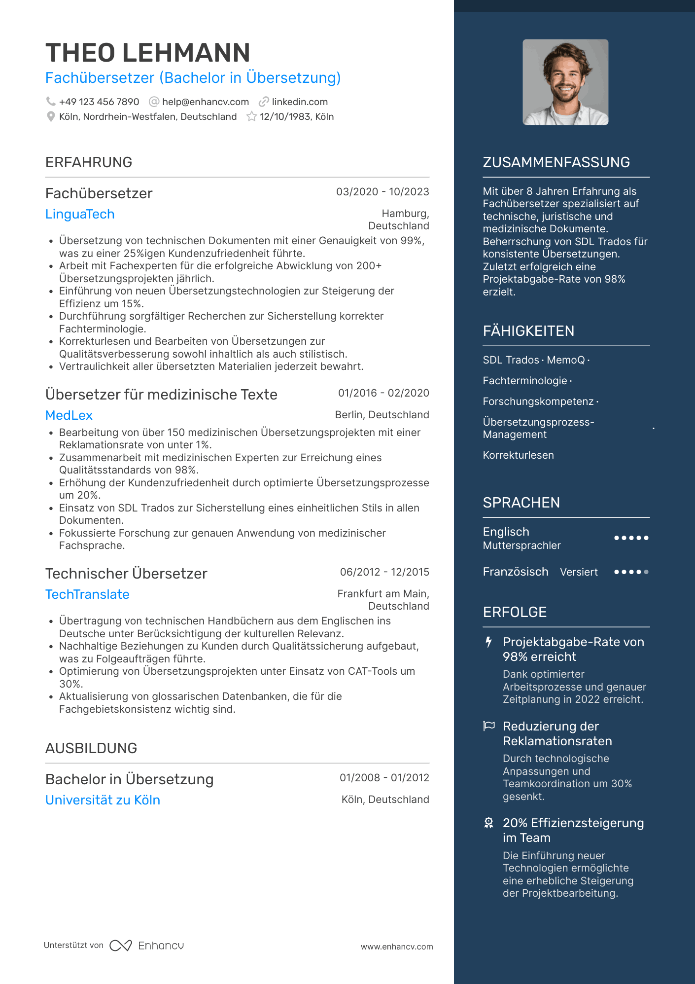 Lebenslauf als Fachübersetzer Resume Example