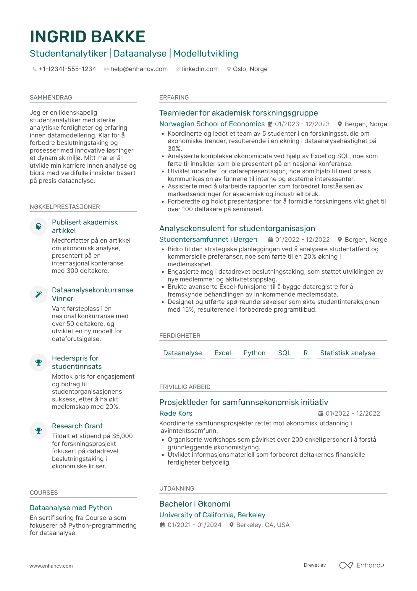 CV for Studentanalytiker Resume Example