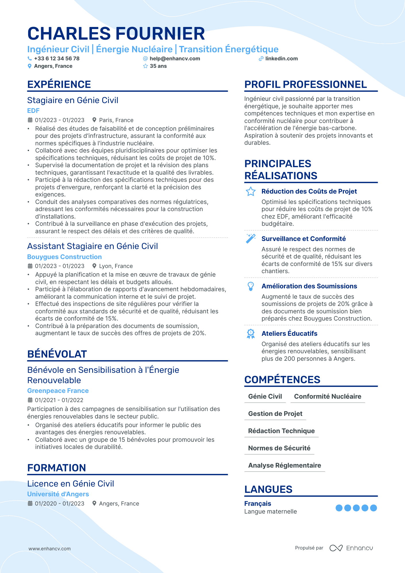 Stage Ingénieur Civil Resume Example