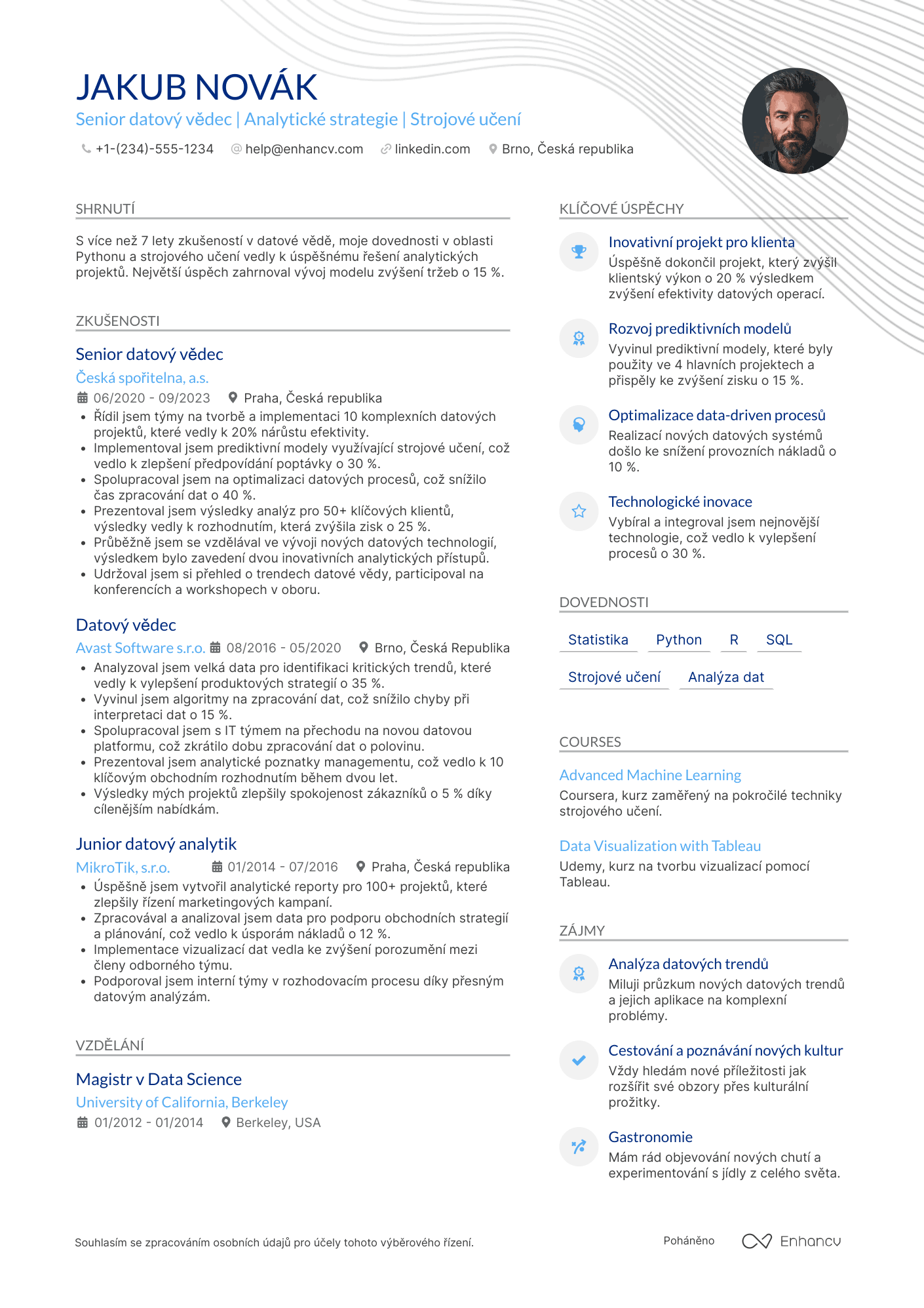 Životopis pro Senior datový vědec Resume Example