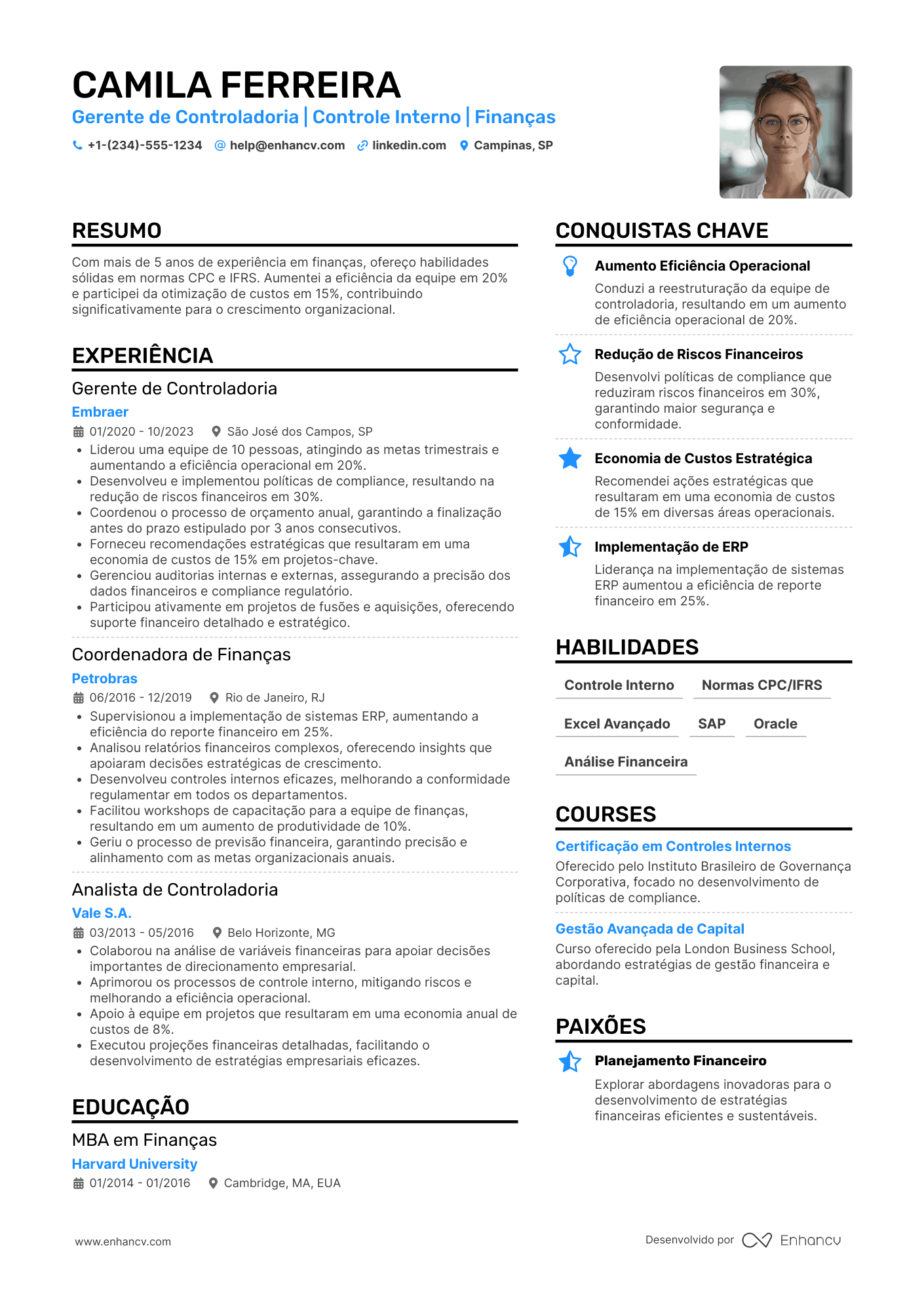 Gerente de controladoria Resume Example