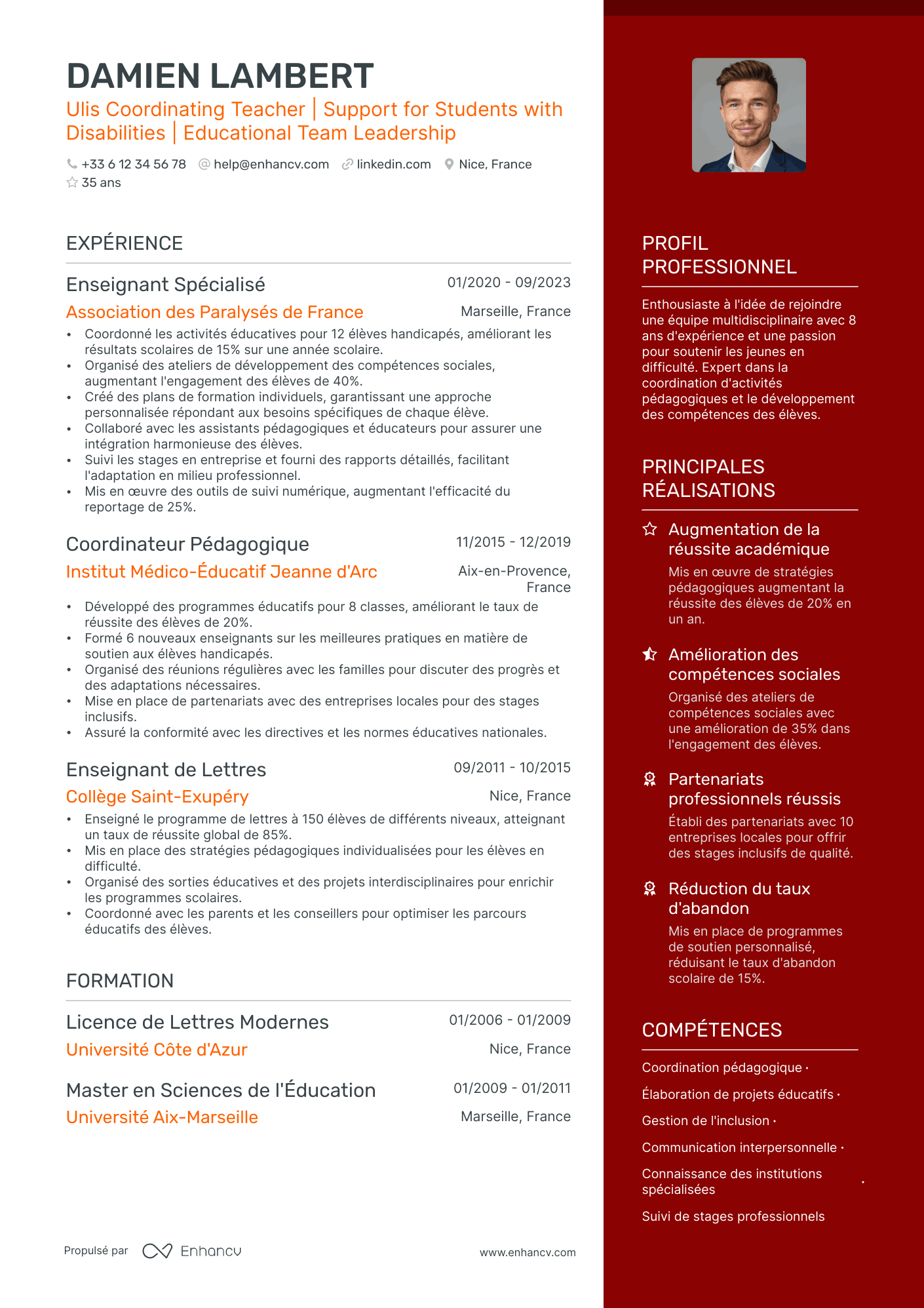 Enseignant coordinateur Resume Example