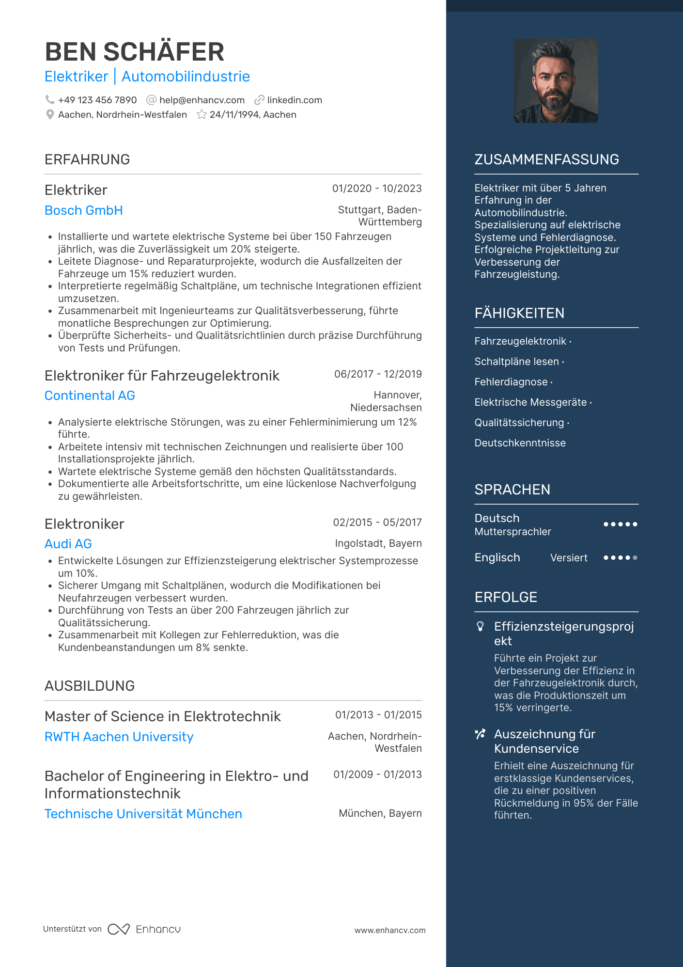 Lebenslauf in Elektriker in der Automobilindustrie Resume Example