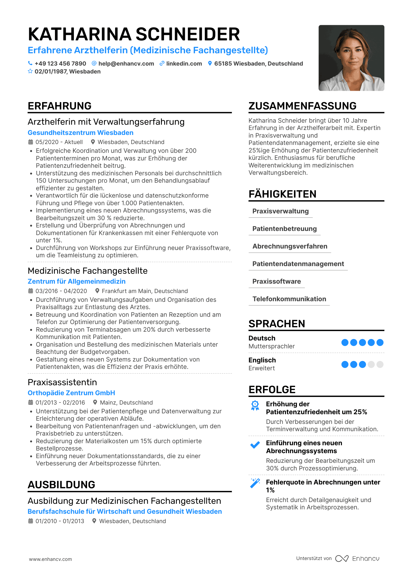 Lebenslauf als Arzthelferin mit Verwaltungserfahrung Resume Example