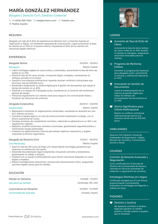 Ejemplo de CV de abogado Resume Example