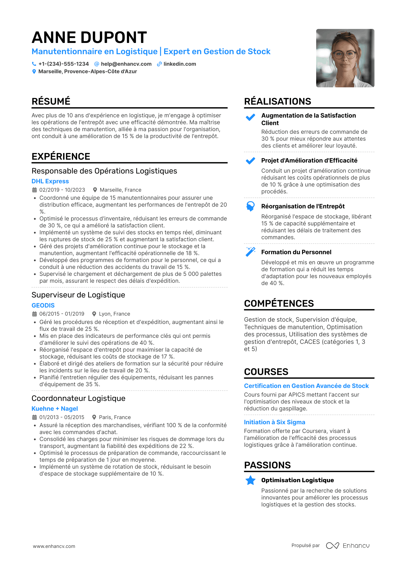 CV de manutentionnaire en logistique Resume Example